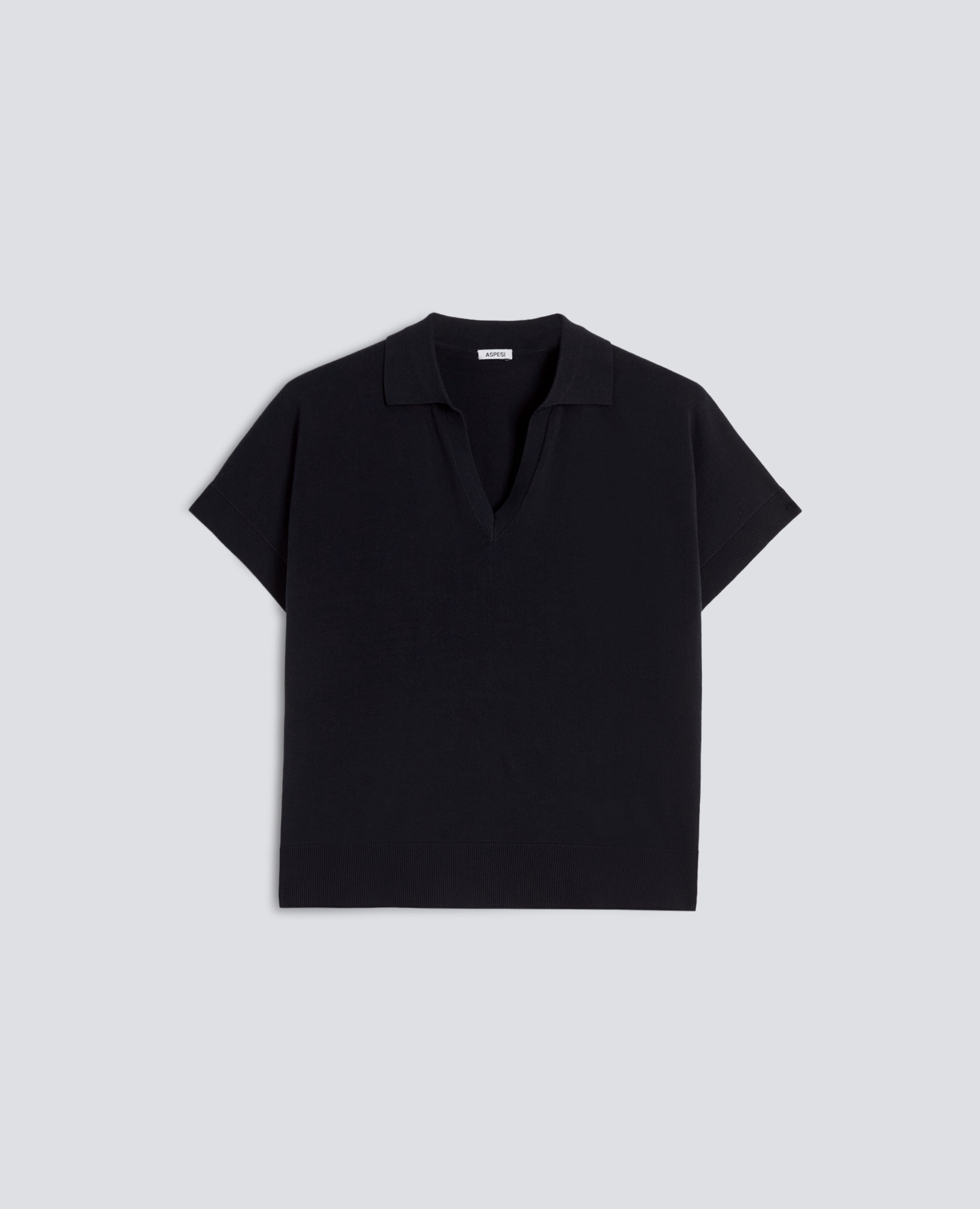JERSEY DE ESCOTE EN V CON CUELLO DE HILO DE ALGODON PURO - NERO - ASPESI