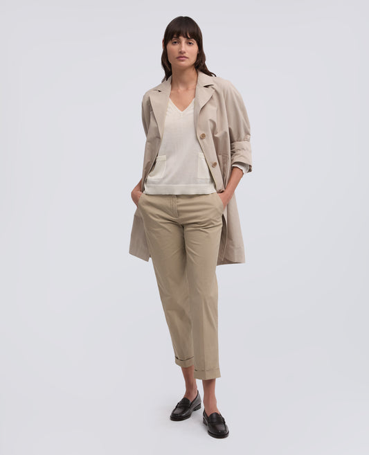 MAGLIA A MANICHE LUNGHE CON SCOLLO A -V- IN FILATO DI SETA, COTONE E CASHMERE - NATURALE - ASPESI