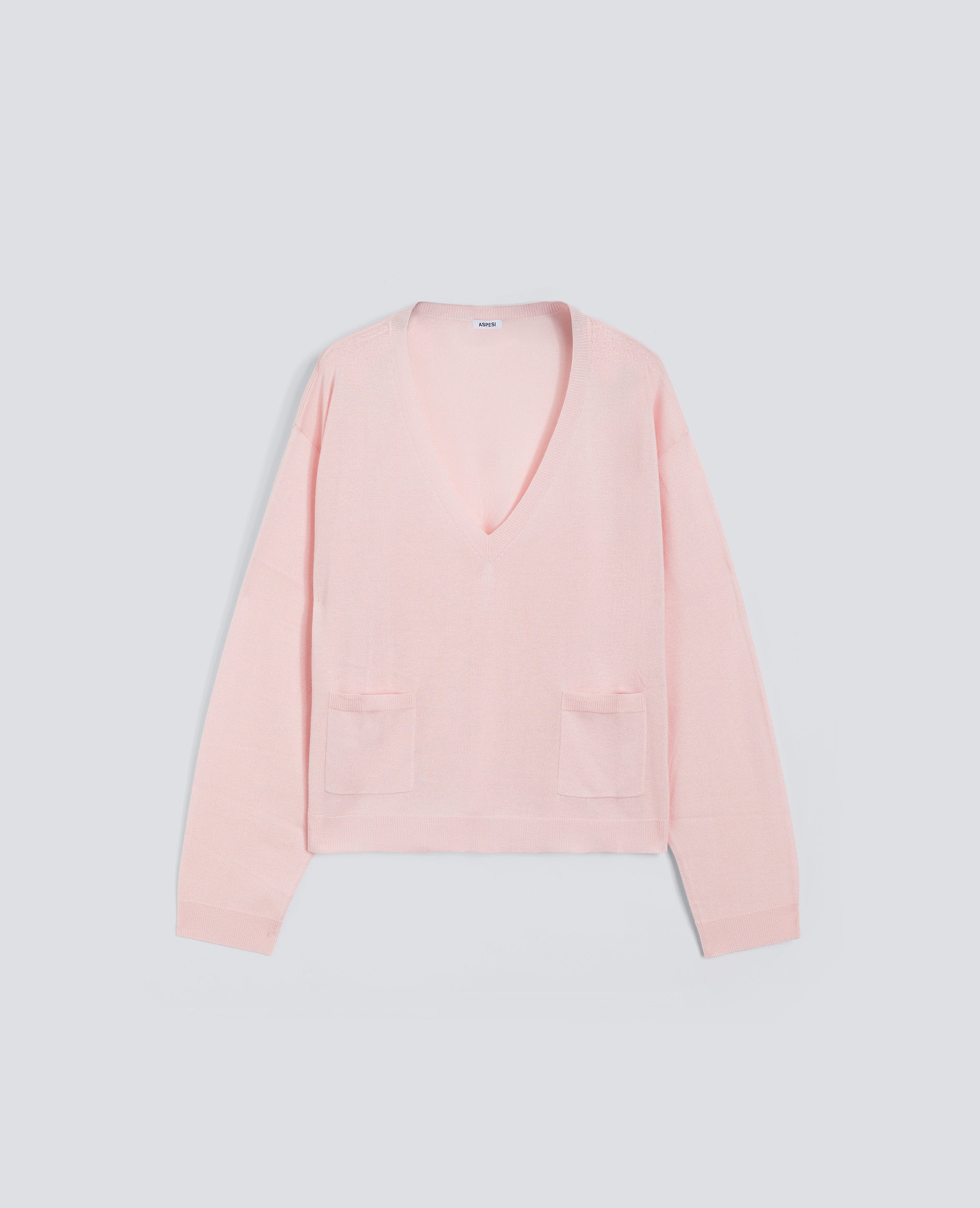 MAGLIA A MANICHE LUNGHE CON SCOLLO A -V- IN FILATO DI SETA, COTONE E CASHMERE - ROSA - ASPESI