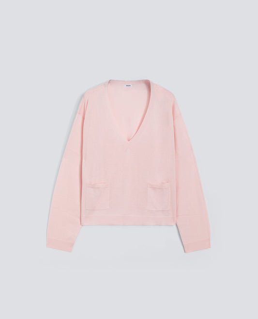 MAGLIA A MANICHE LUNGHE CON SCOLLO A -V- IN FILATO DI SETA, COTONE E CASHMERE - ROSA - ASPESI