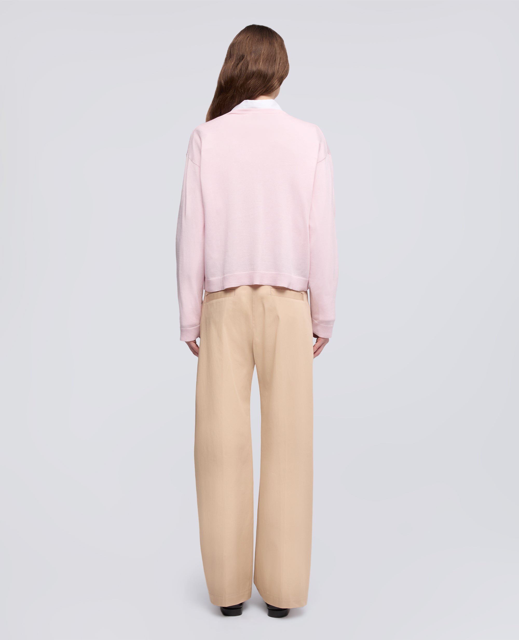 MAGLIA A MANICHE LUNGHE CON SCOLLO A -V- IN FILATO DI SETA, COTONE E CASHMERE - ROSA - ASPESI