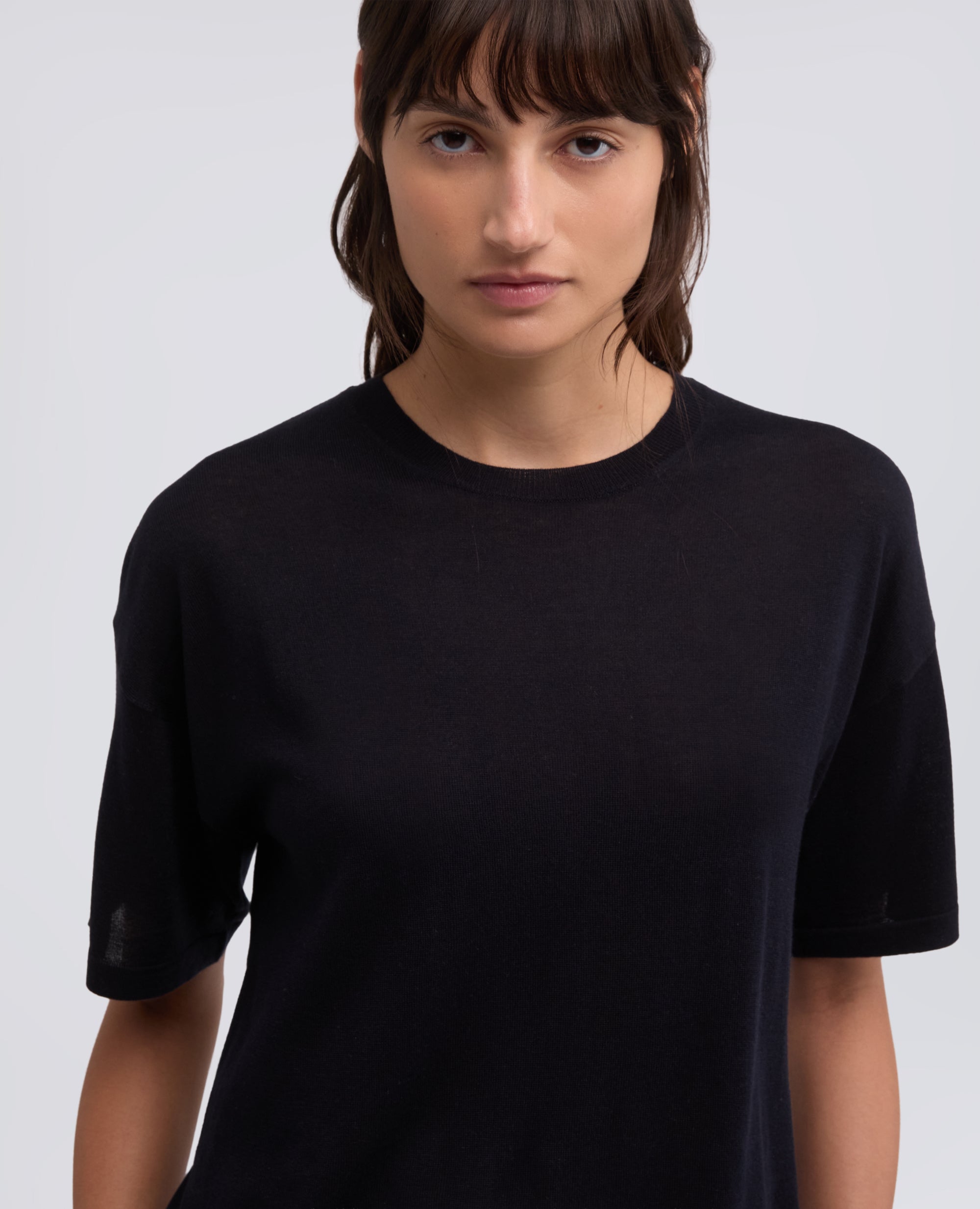 T-SHIRT DI MAGLIA IN MISTO SETA, COTONE E CASHMERE - BLU - ASPESI