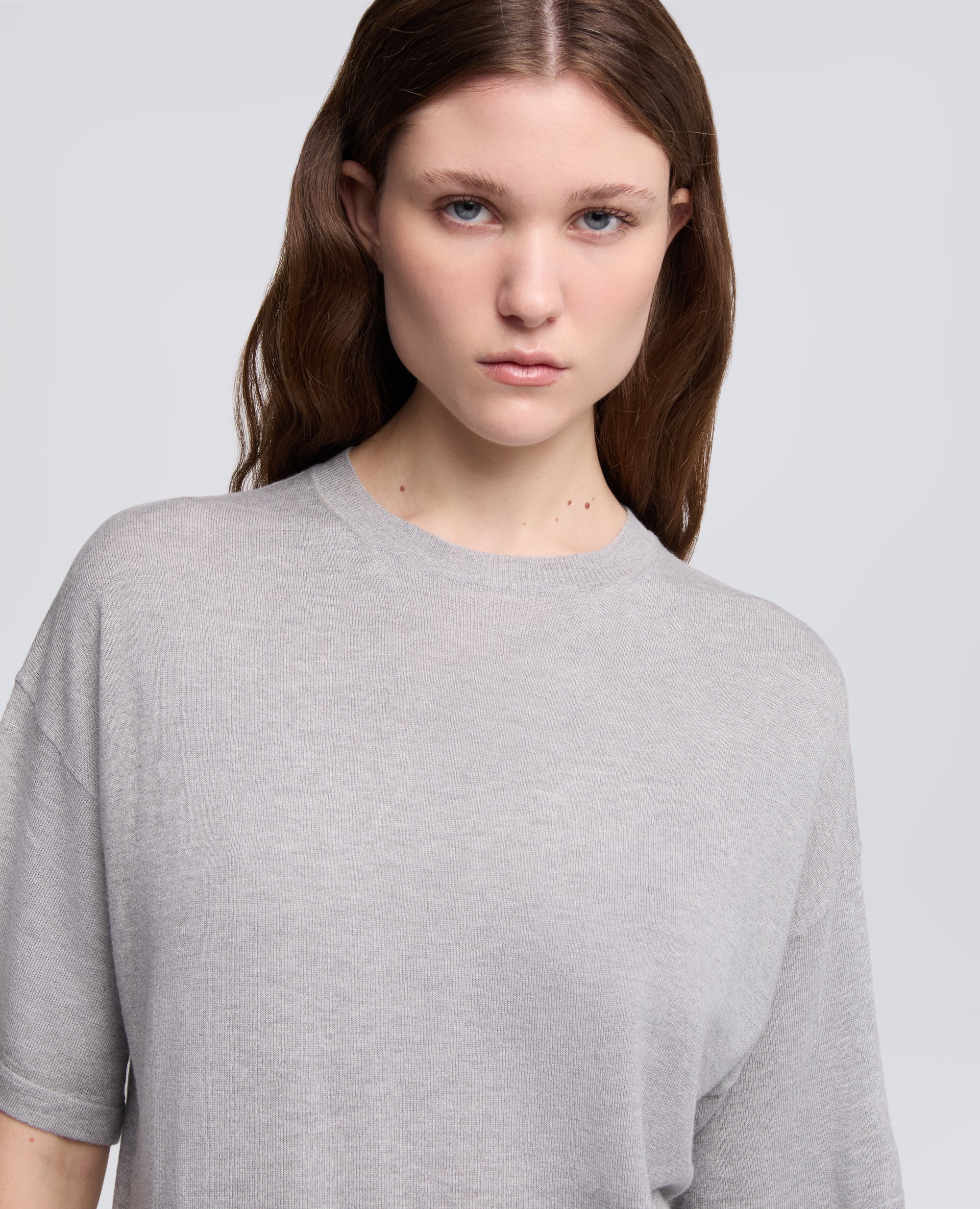 T-SHIRT DI MAGLIA IN MISTO SETA, COTONE E CASHMERE - GRIGIO - ASPESI