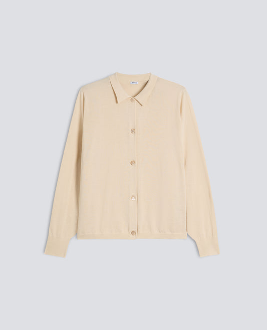 CARDIGAN CON COLLETTO IN MISTO COTONE, SETA E LINO - NATURALE - ASPESI