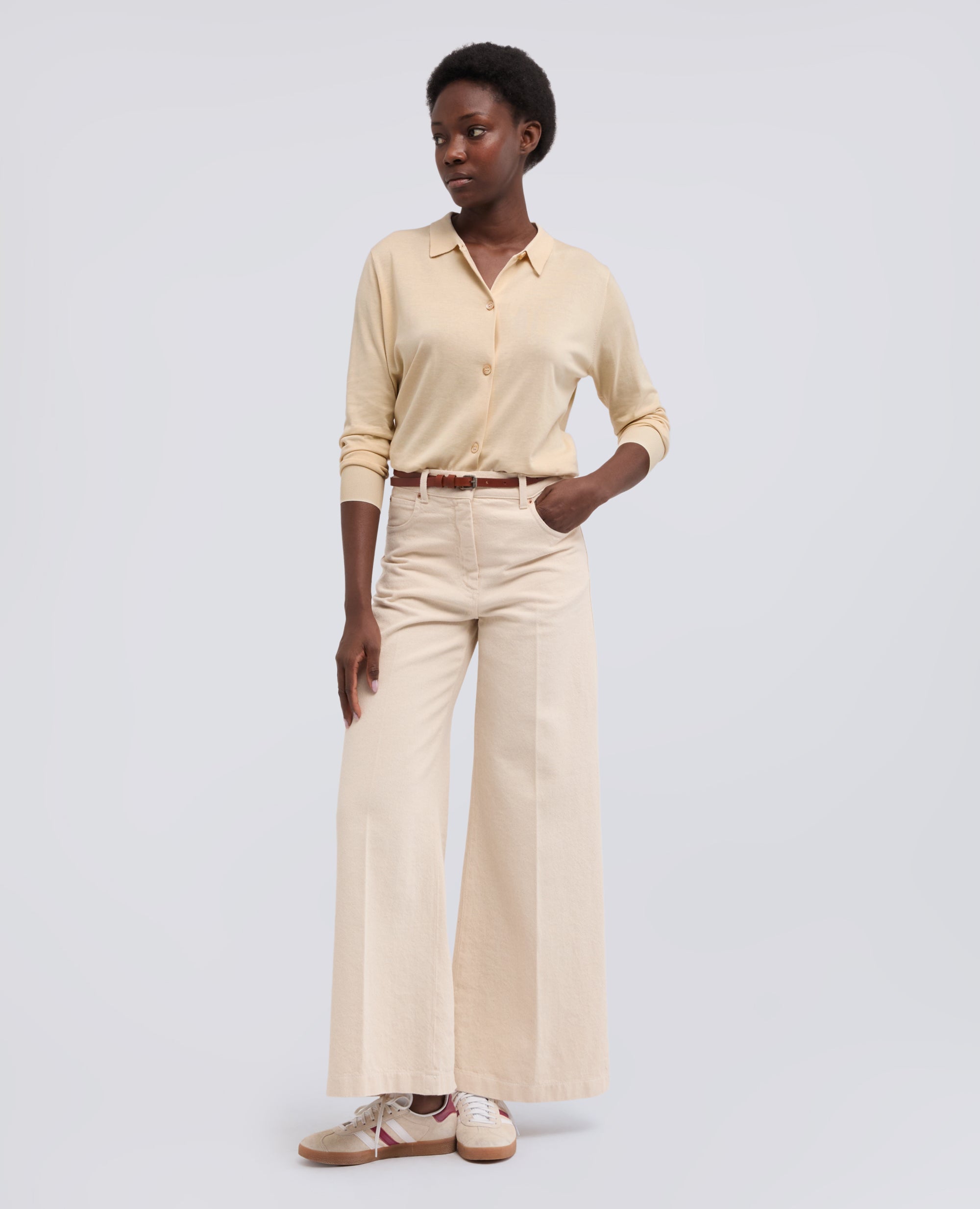 CARDIGAN CON COLLETTO IN MISTO COTONE, SETA E LINO - NATURALE - ASPESI