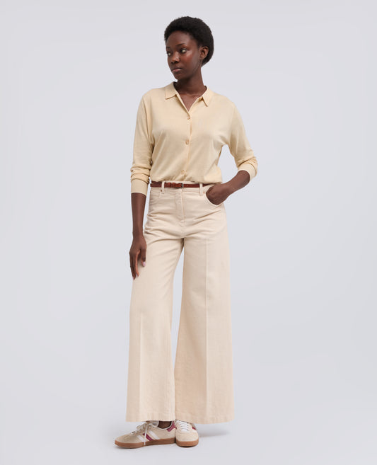 CARDIGAN CON COLLETTO IN MISTO COTONE, SETA E LINO - NATURALE - ASPESI