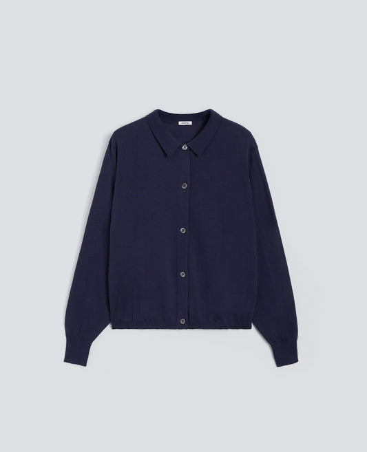 CARDIGAN CON COLLETTO IN MISTO COTONE, SETA E LINO - BLU - ASPESI