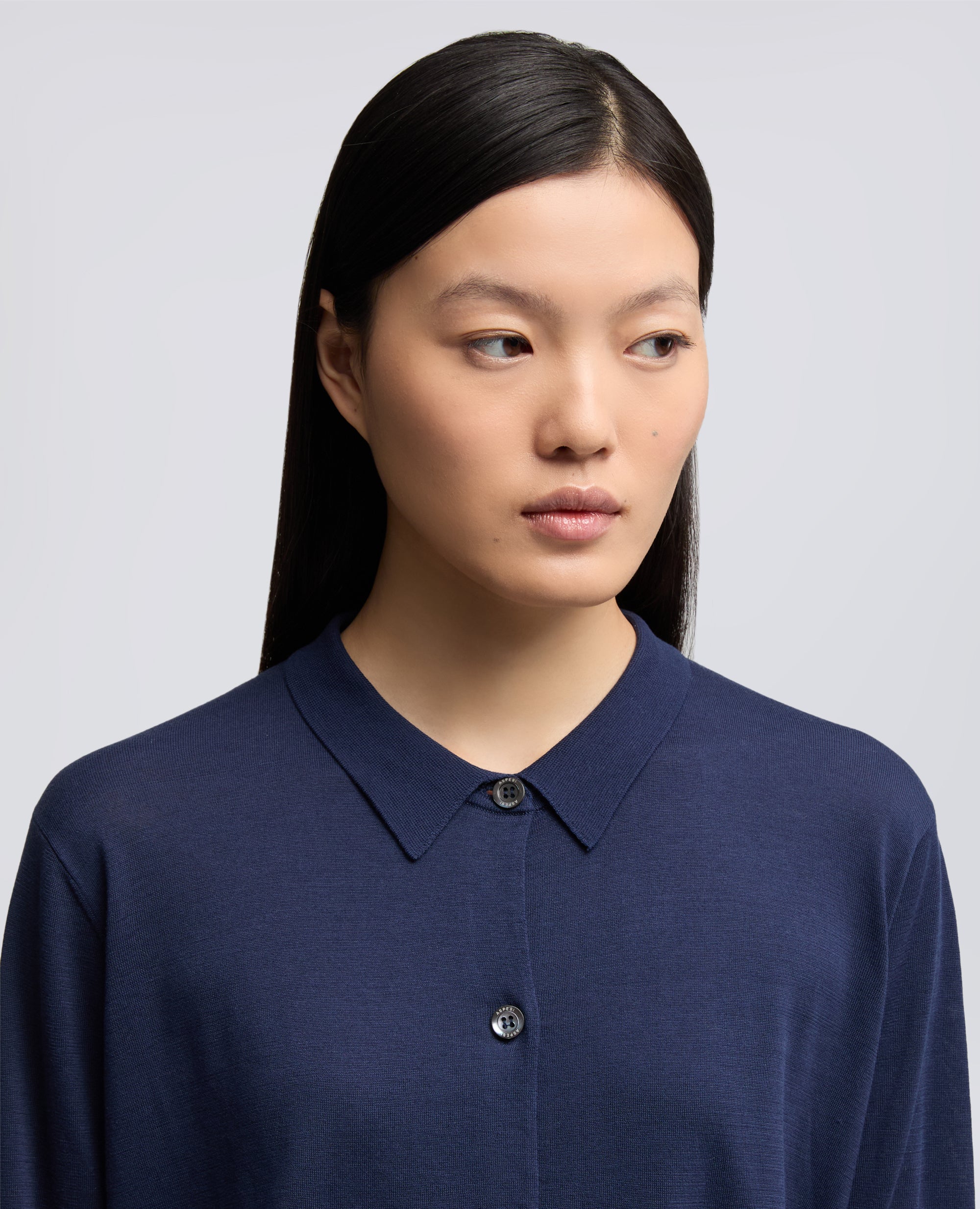 CARDIGAN CON COLLETTO IN MISTO COTONE, SETA E LINO - BLU - ASPESI