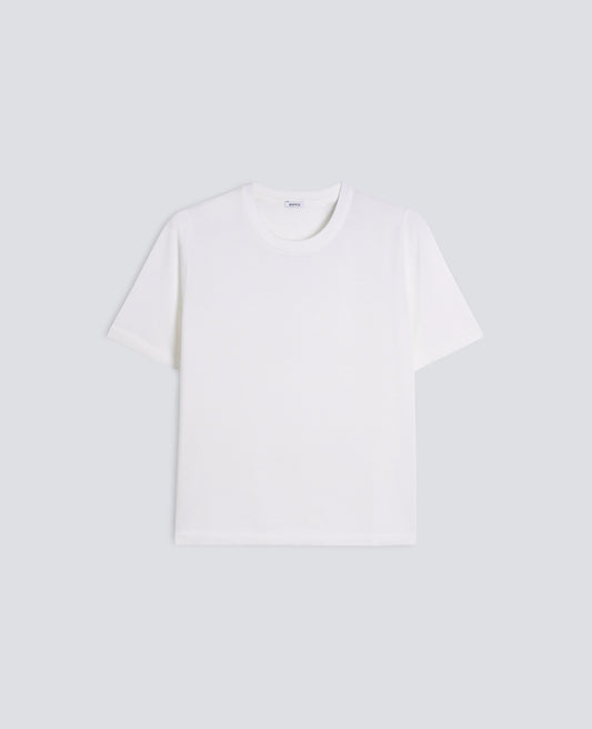 T-SHIRT GIROCOLLO IN MISTO COTONE, SETA E LINO - BIANCO - ASPESI