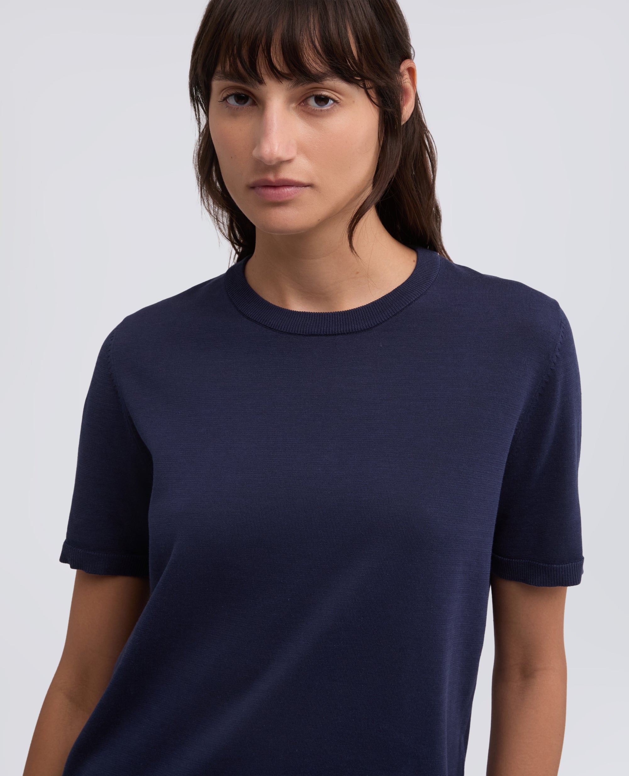 T-SHIRT GIROCOLLO IN MISTO COTONE, SETA E LINO - BLU - ASPESI