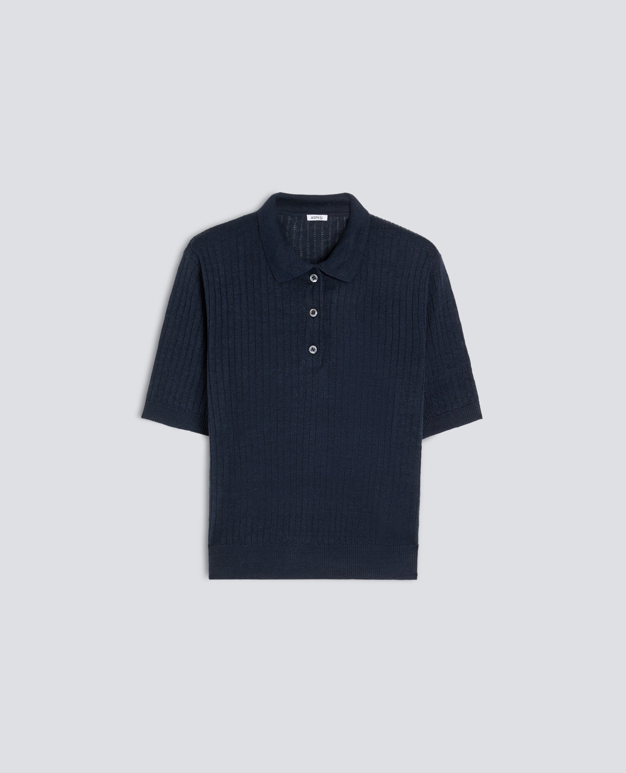 POLO A MANICHE CORTE IN FILATO DI PURO LINO - BLU - ASPESI