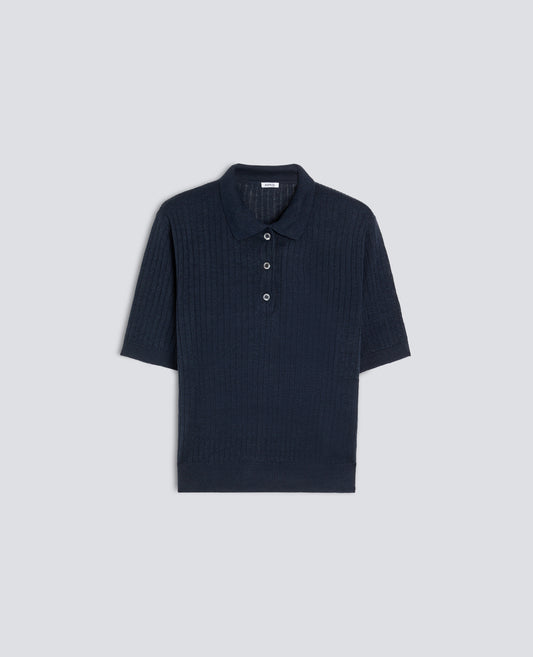 POLO A MANICHE CORTE IN FILATO DI PURO LINO - BLU - ASPESI