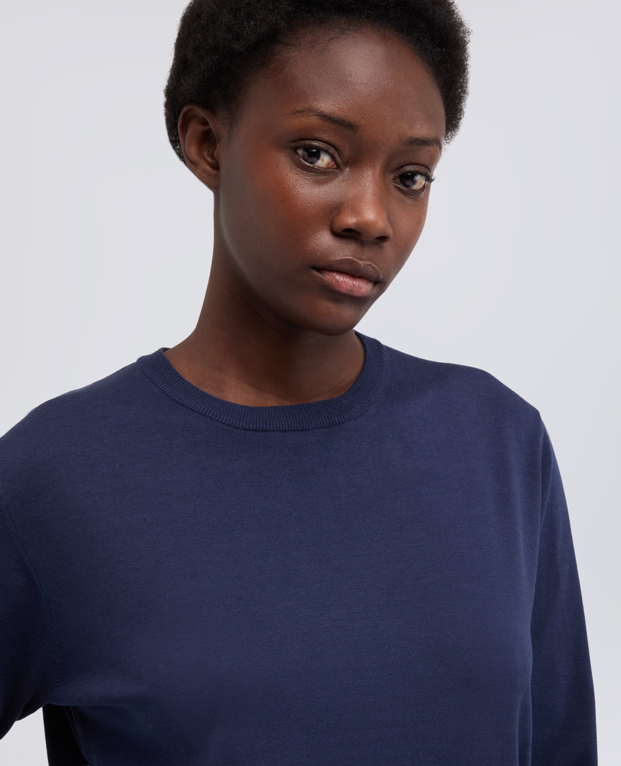 MAGLIA GIROCOLLO IN MISTO COTONE, SETA E LINO - BLU - ASPESI