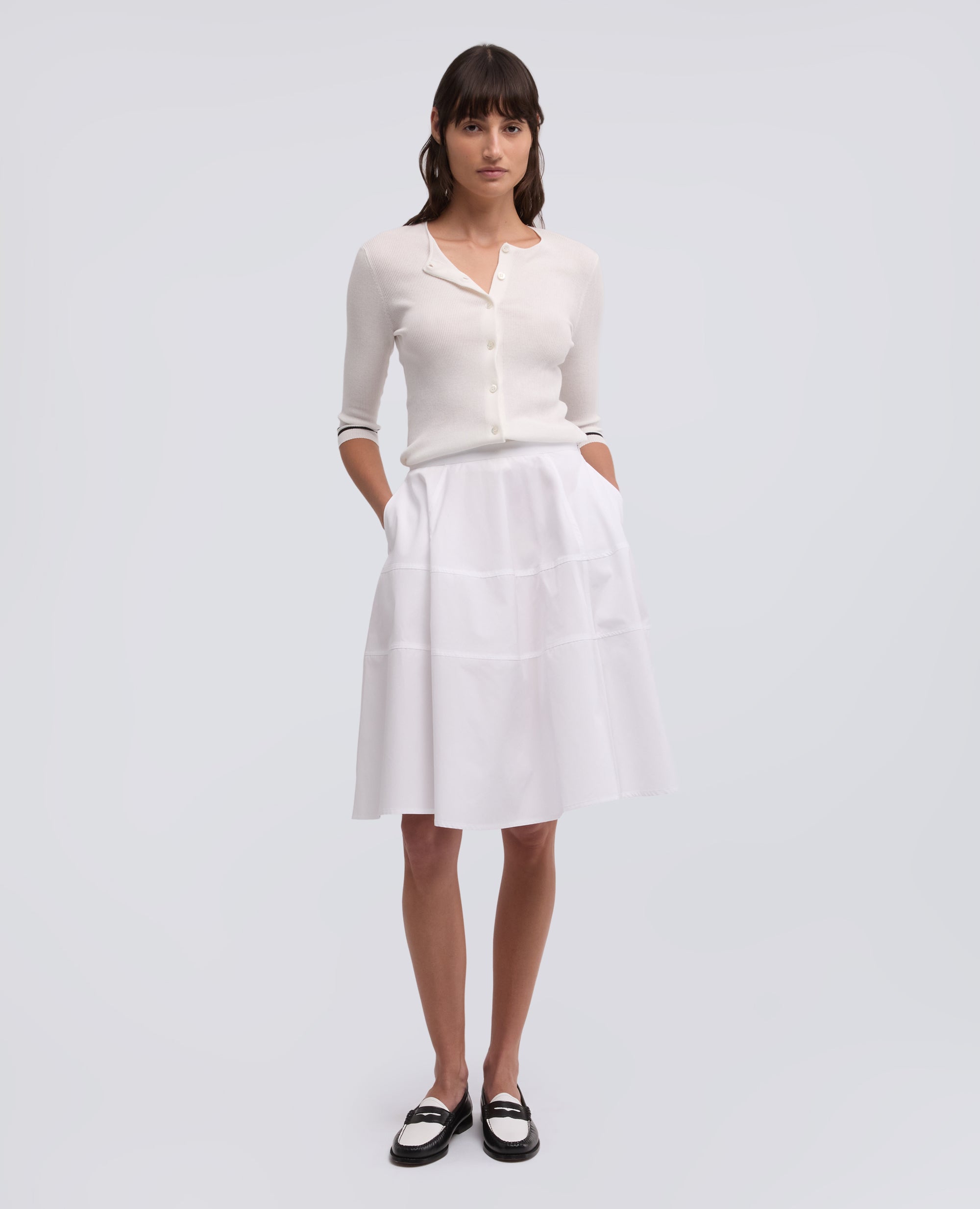 CARDIGAN GIROCOLLO IN COSTINA DI PURO COTONE - BIANCO - ASPESI