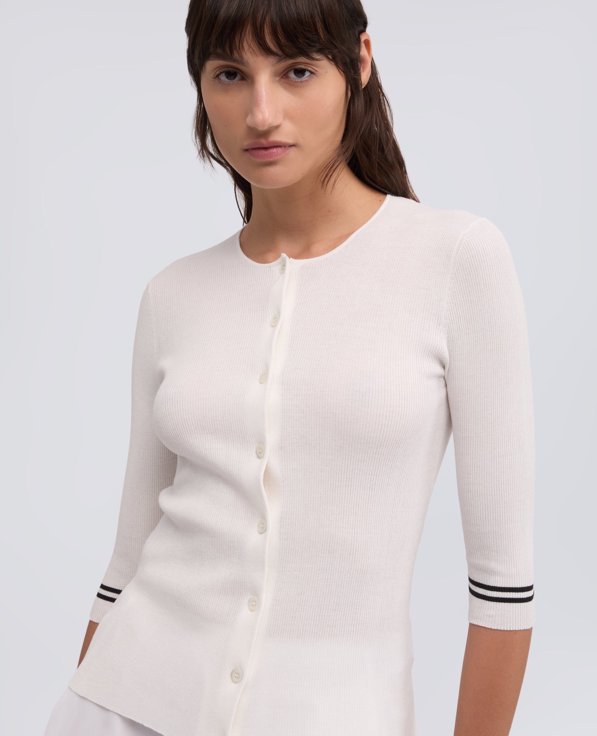 CARDIGAN GIROCOLLO IN COSTINA DI PURO COTONE - BIANCO - ASPESI