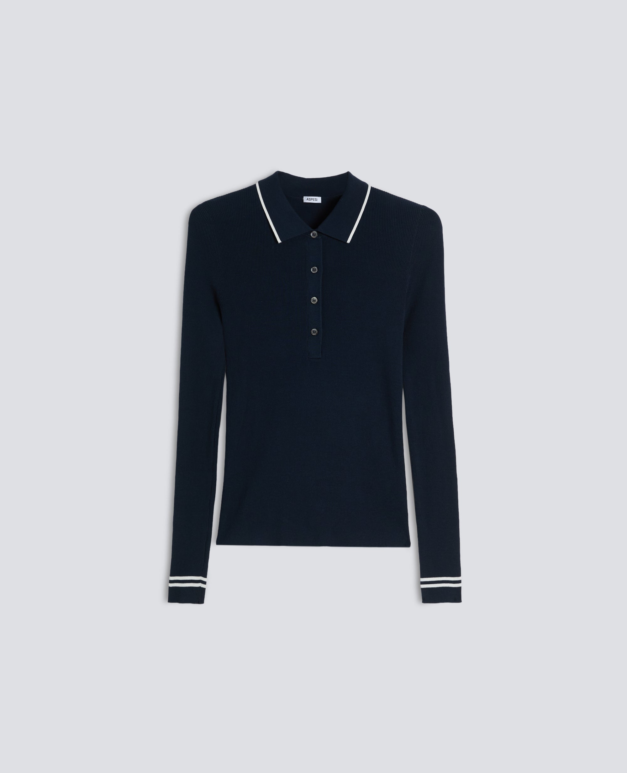 POLO A MANICHE LUNGHE REALIZZATA IN FILATO DI PURO COTONE - BLU - ASPESI