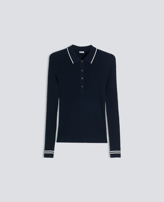 POLO A MANICHE LUNGHE REALIZZATA IN FILATO DI PURO COTONE - BLU - ASPESI