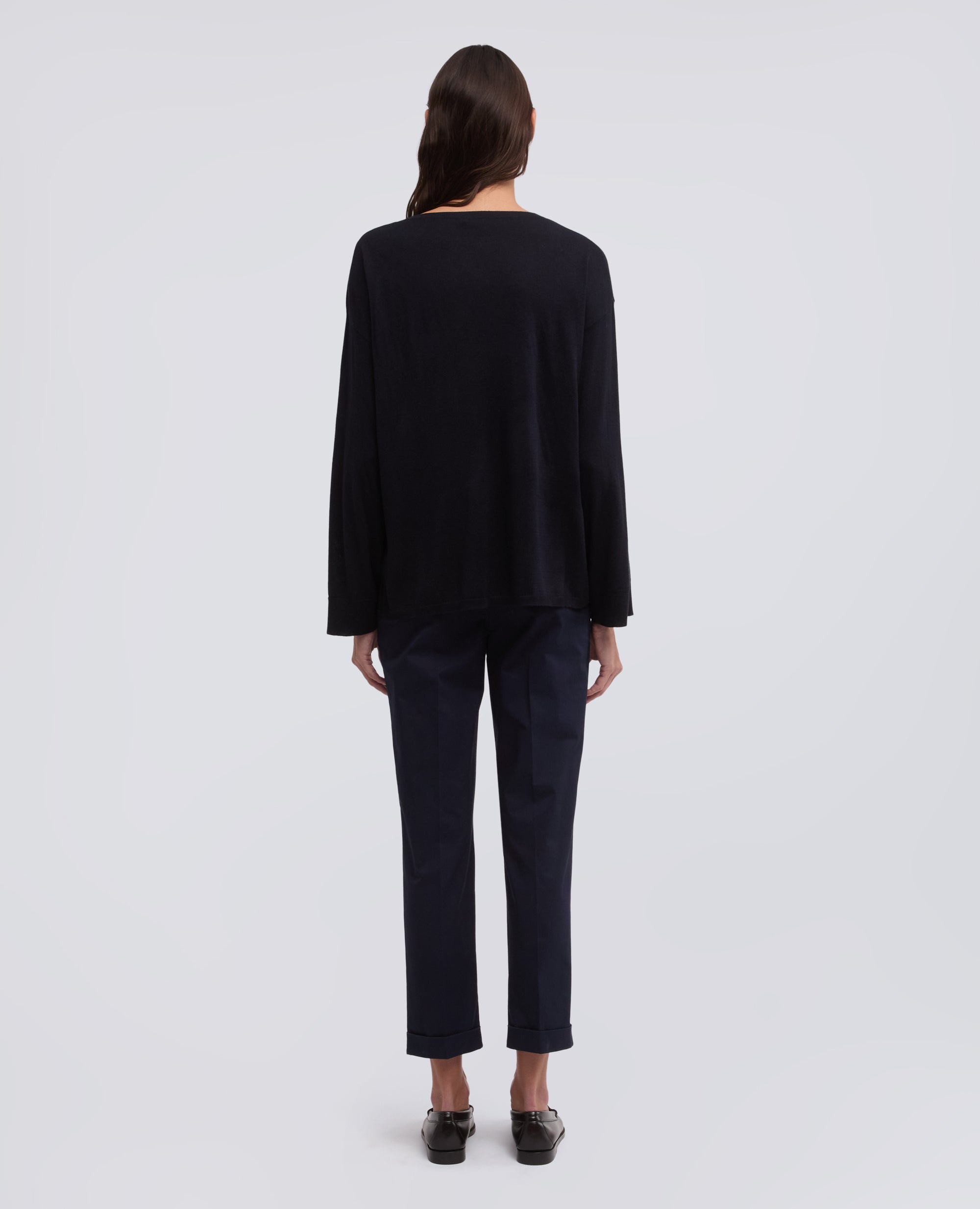 MAGLIA A MANICHE LUNGHE IN MISTO SETA, COTONE E CASHMERE - BLU - ASPESI