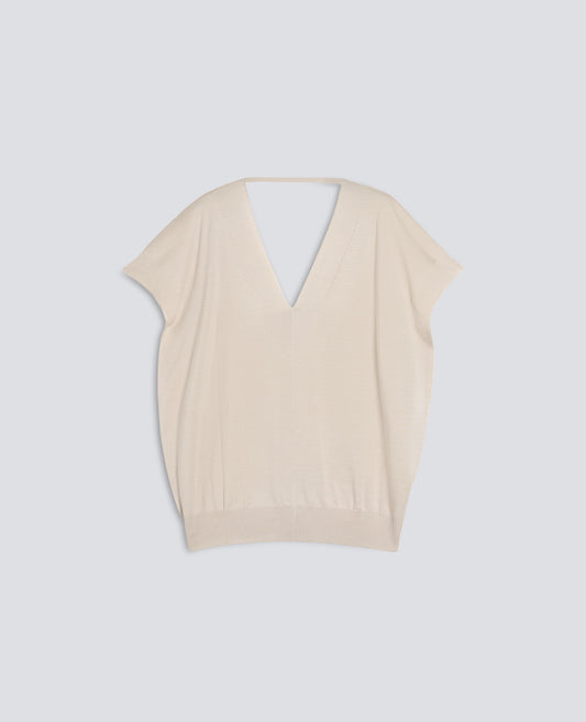 MAGLIA CON SCOLLO A V IN LANA E SETA - BEIGE - ASPESI