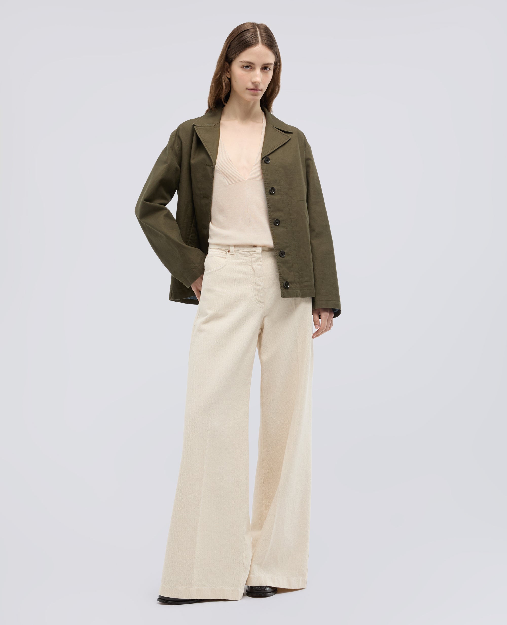 MAGLIA CON SCOLLO A V IN LANA E SETA - BEIGE - ASPESI