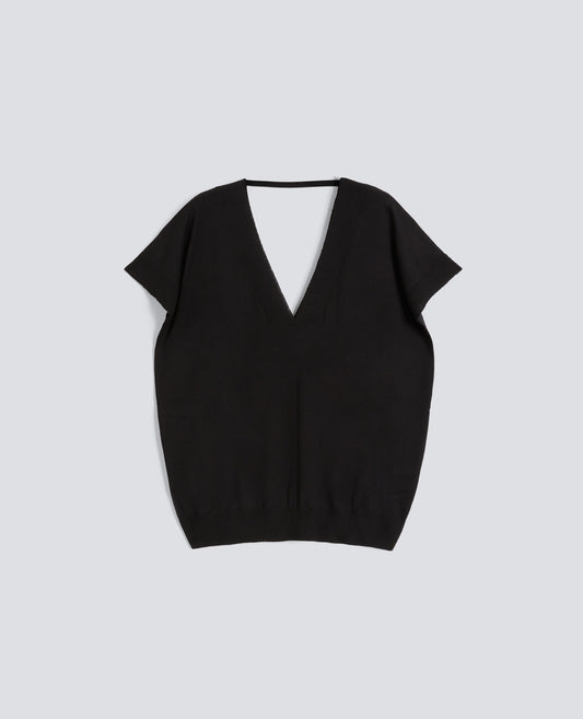 MAGLIA CON SCOLLO A V IN LANA E SETA - NERO - ASPESI