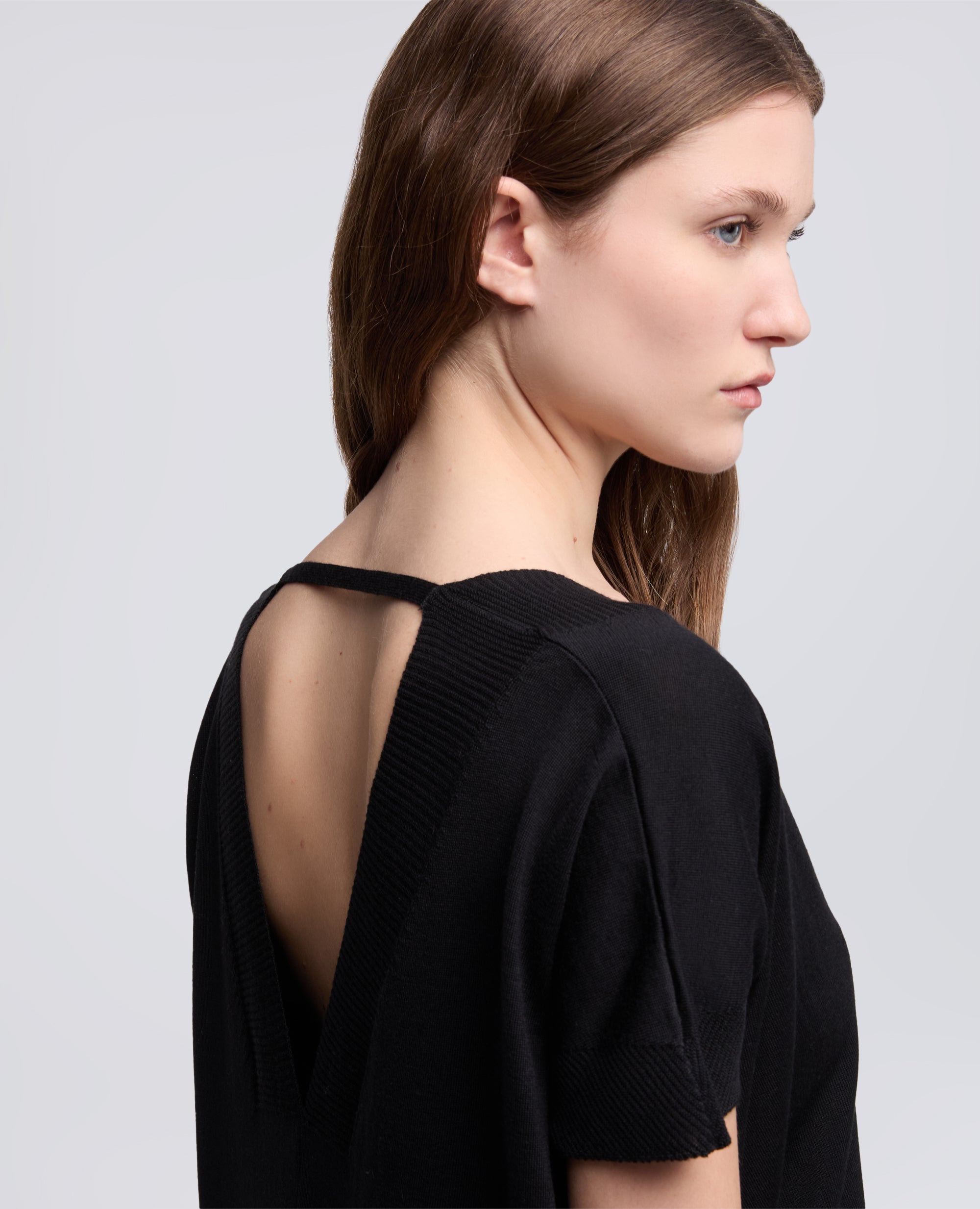 MAGLIA CON SCOLLO A V IN LANA E SETA - NERO - ASPESI