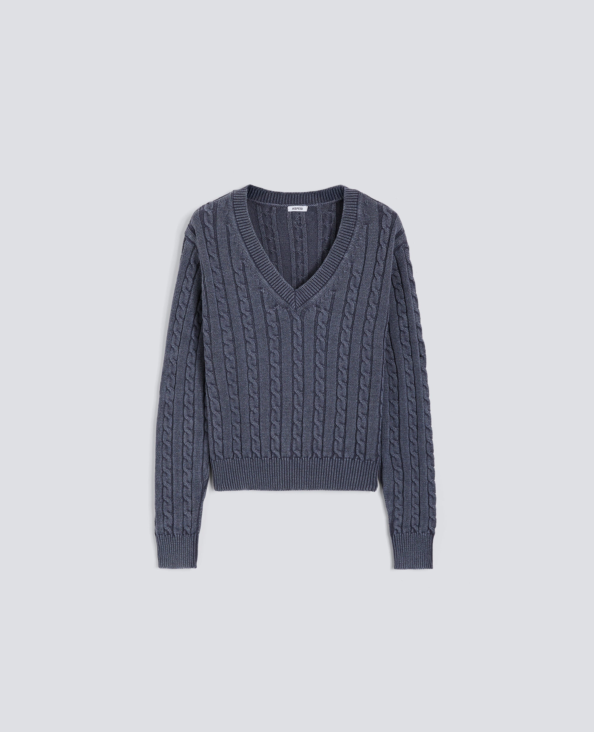MAGLIA CON TRECCE IN COTONE STONE WASHED - BLU - ASPESI