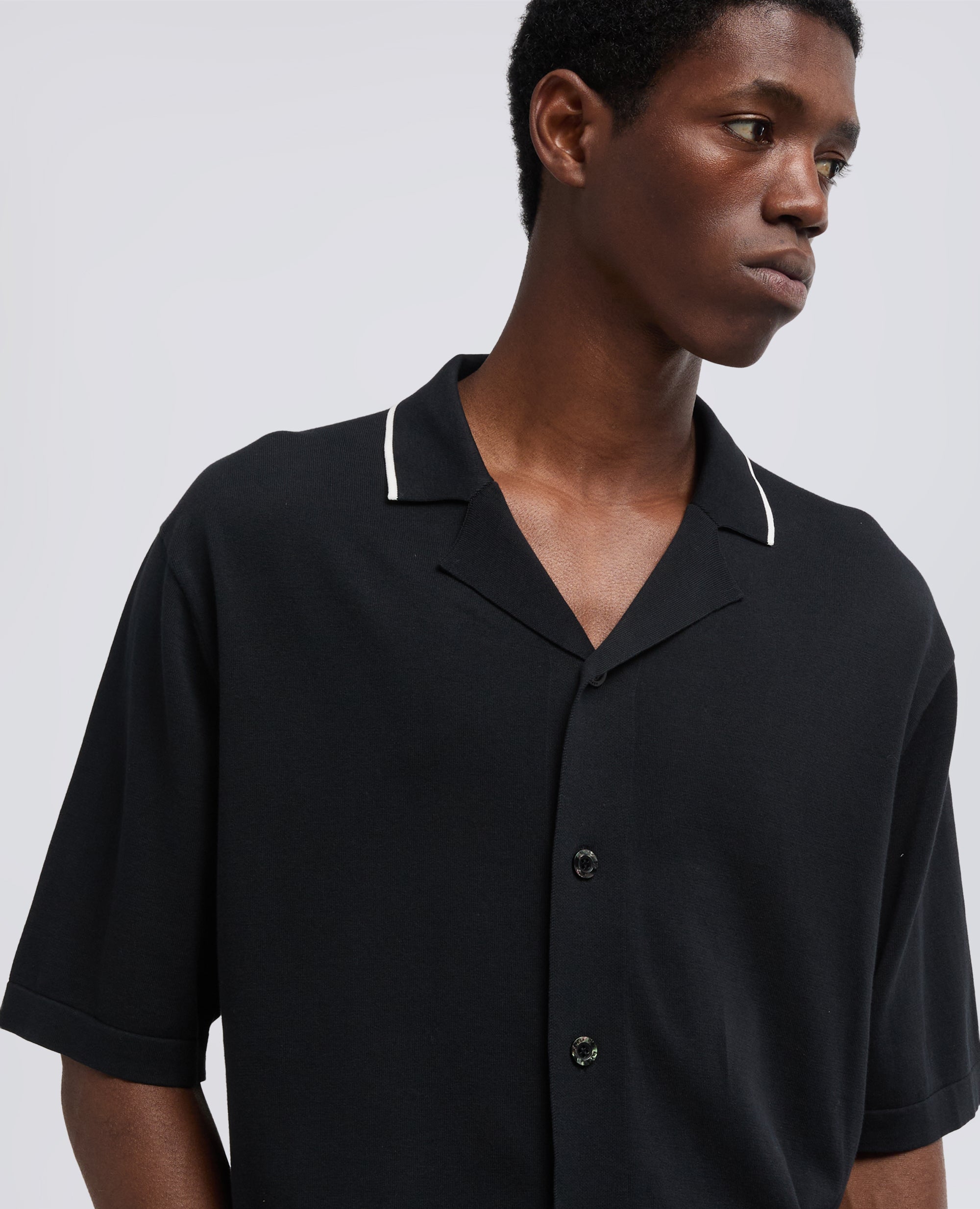 CAMICIA BOWLING IN MAGLIA DI COTONE - NERO - ASPESI