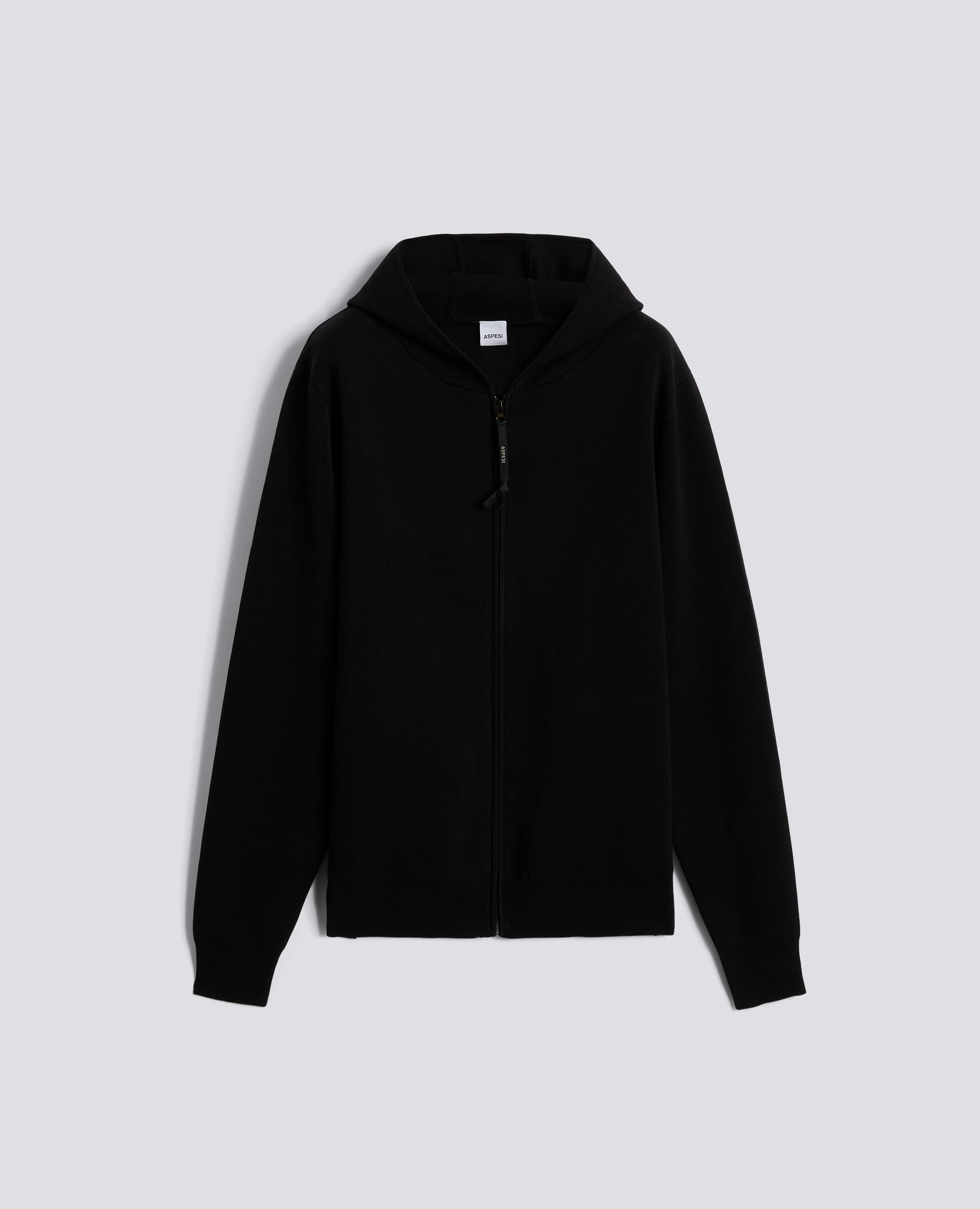 MAGLIA CON CAPPUCCIO IN COTONE DOPPIA FRONTURA - NERO - ASPESI