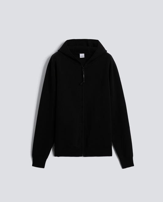 MAGLIA CON CAPPUCCIO IN COTONE DOPPIA FRONTURA - NERO - ASPESI