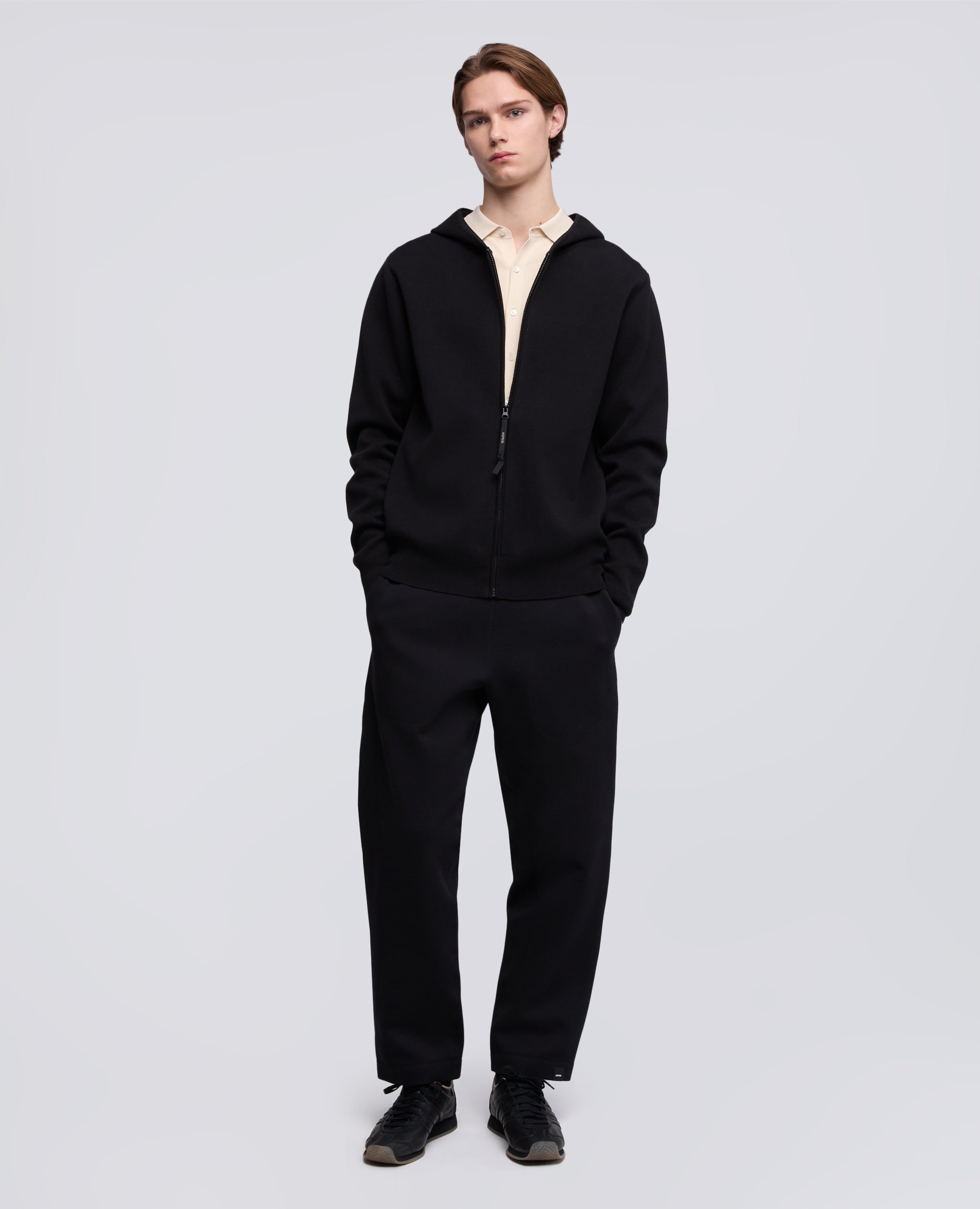 MAGLIA CON CAPPUCCIO IN COTONE DOPPIA FRONTURA - NERO - ASPESI