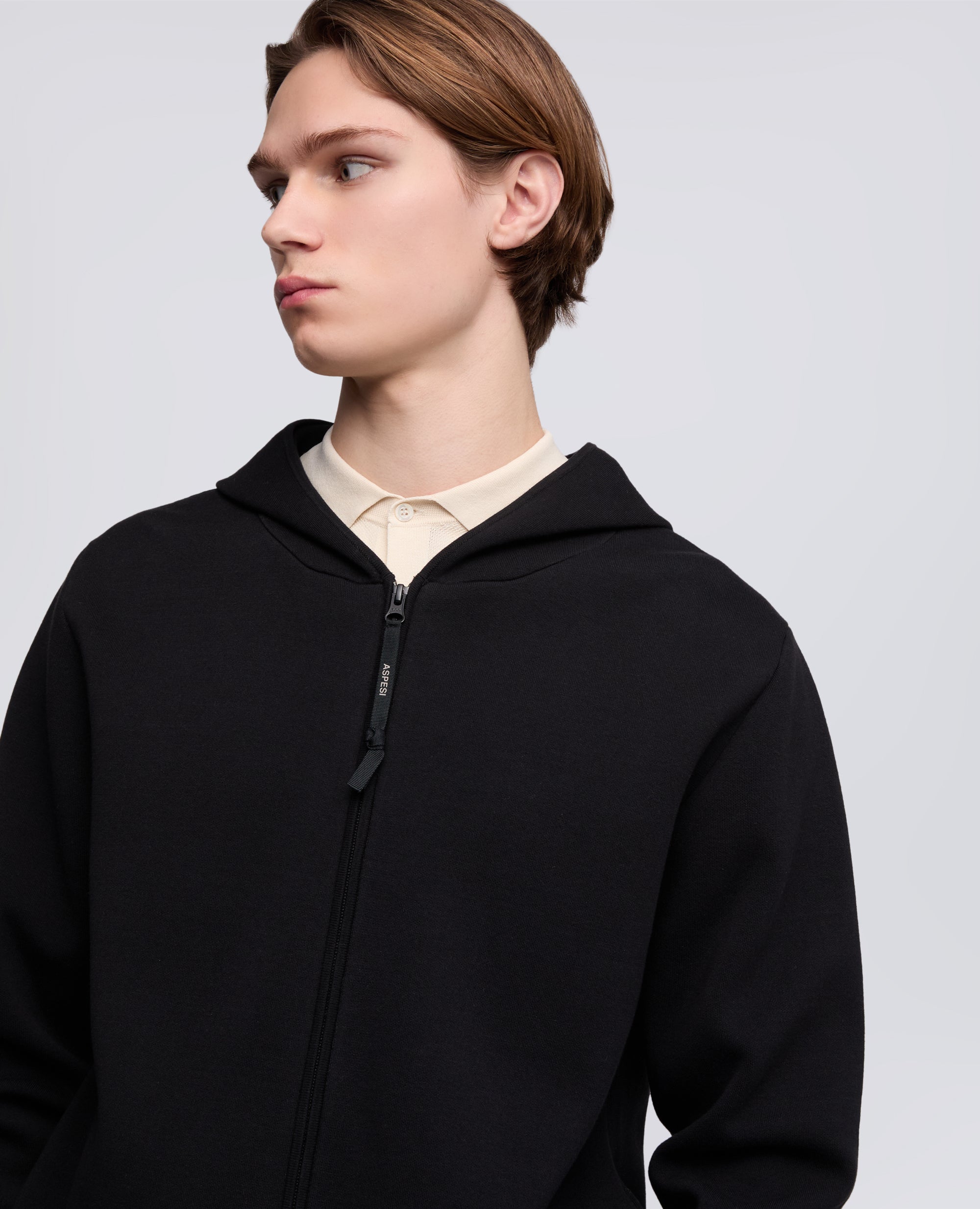 MAGLIA CON CAPPUCCIO IN COTONE DOPPIA FRONTURA - NERO - ASPESI
