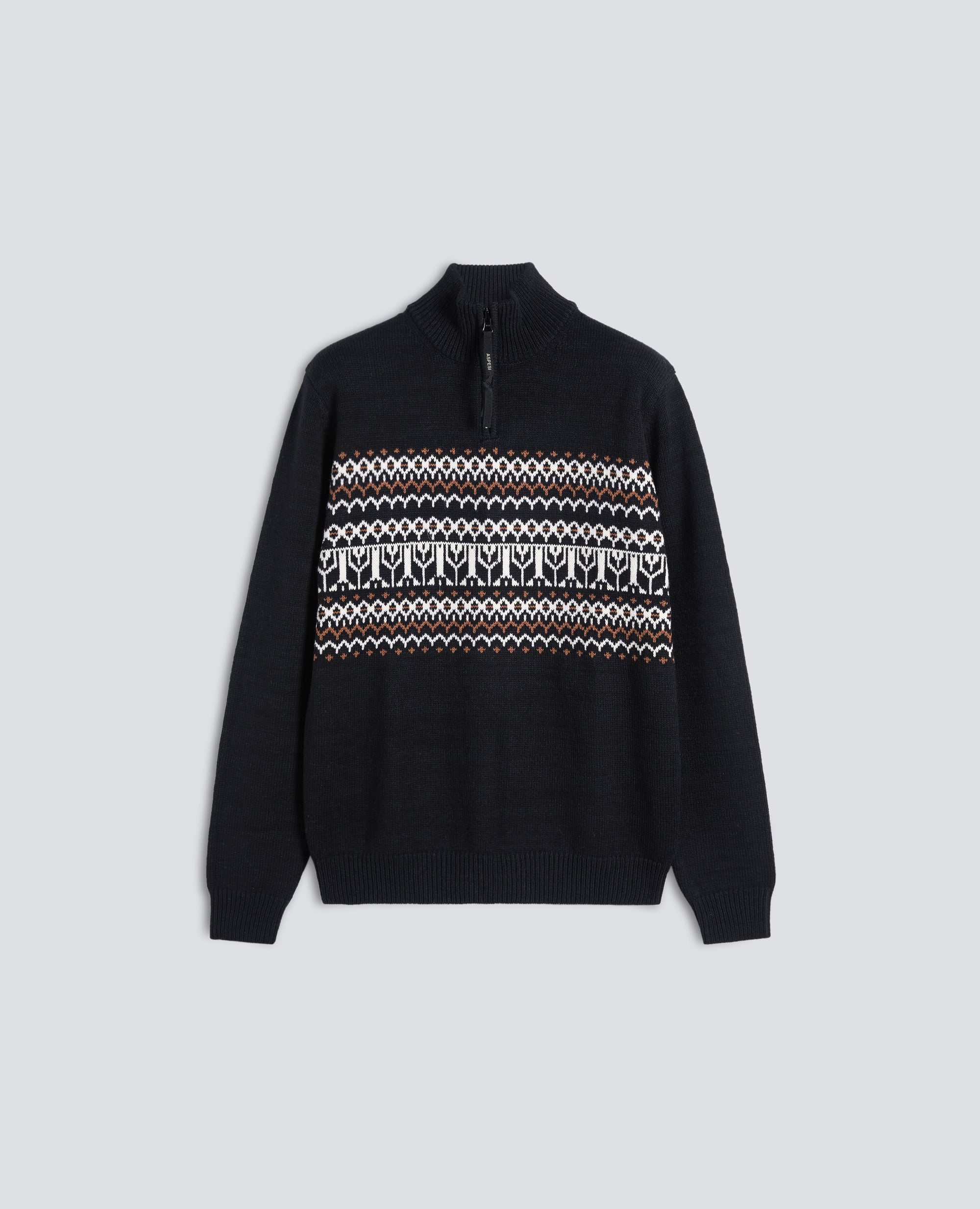 MAGLIA CON MEZZA ZIP IN COTONE, CANAPA E LANA - NERO - ASPESI