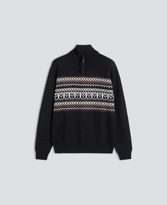 MAGLIA CON MEZZA ZIP IN COTONE, CANAPA E LANA - NERO - ASPESI