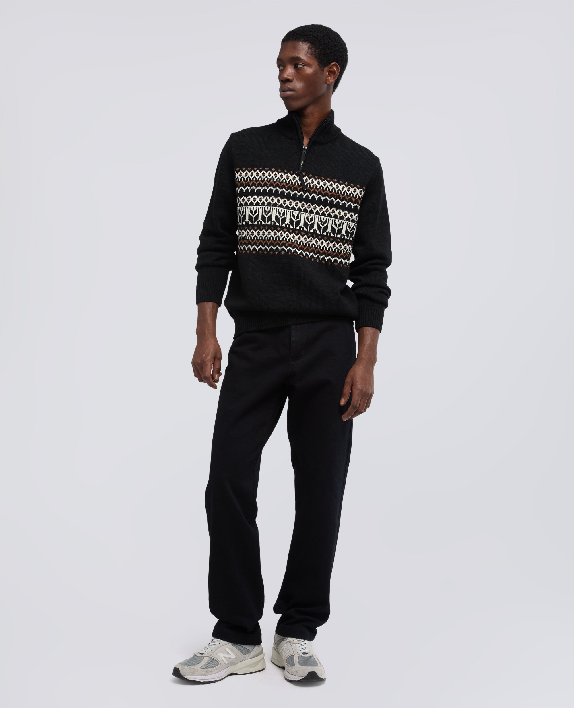 MAGLIA CON MEZZA ZIP IN COTONE, CANAPA E LANA - NERO - ASPESI