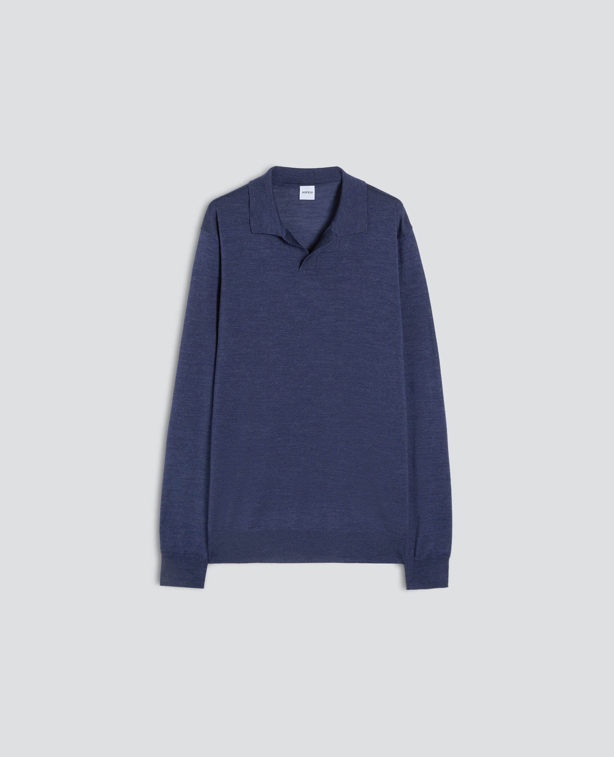 POLO SENZA BOTTONI IN LANA E SETA - BLU - ASPESI