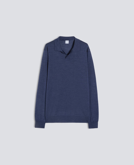 POLO SENZA BOTTONI IN LANA E SETA - BLU - ASPESI