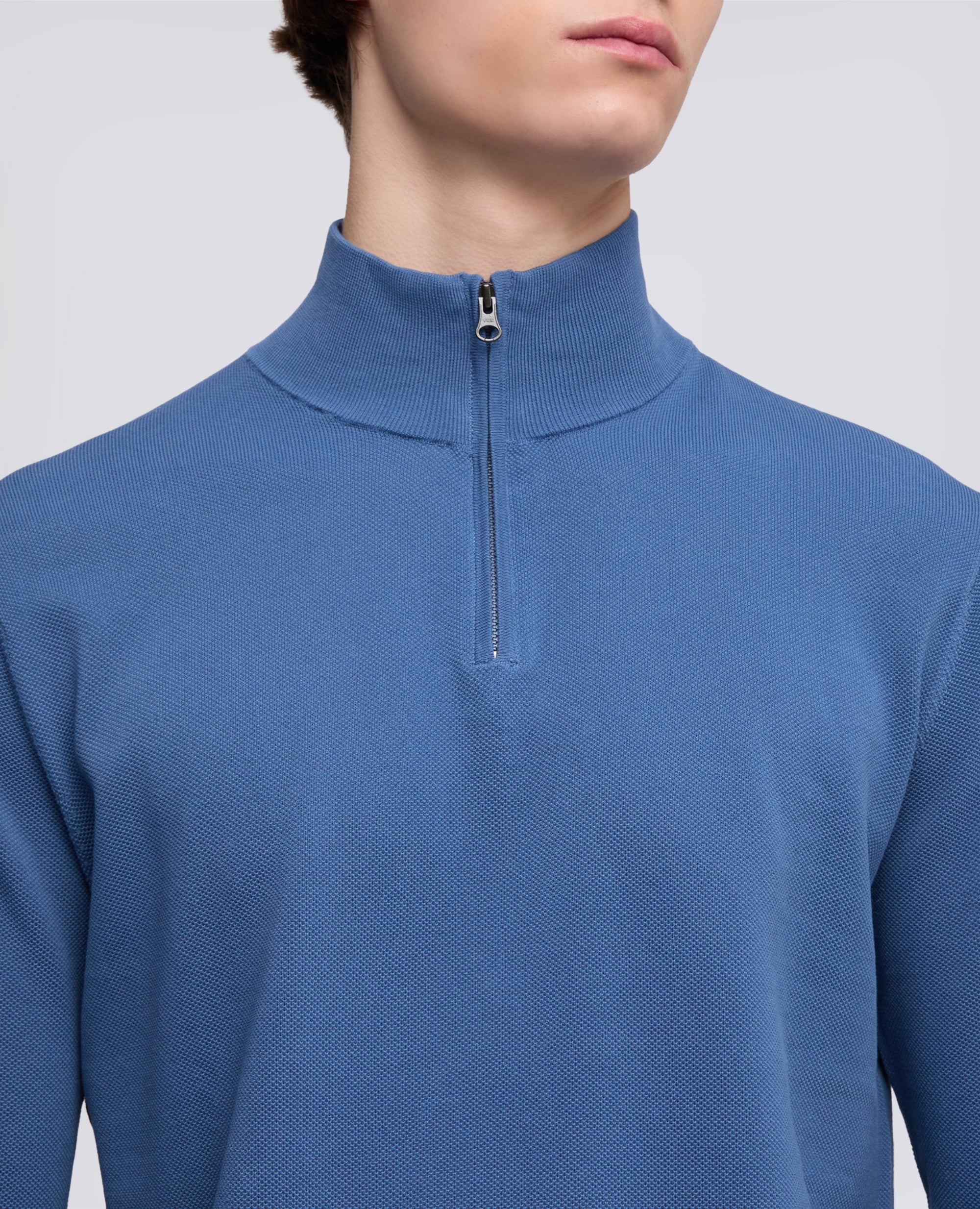 MAGLIA CON ZIP IN COTONE PUNTO PIQUET TINTO CAPO - BLU - ASPESI