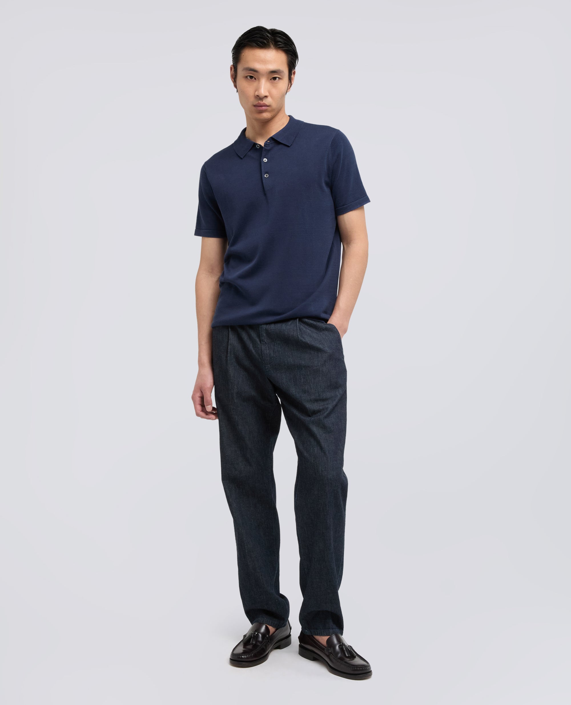POLO IN MAGLIA DI COTONE, SETA E LINO - BLU - ASPESI