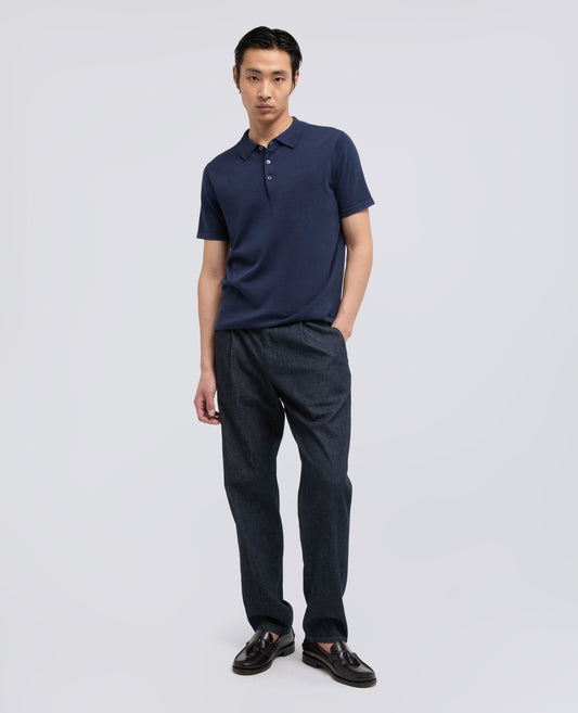 POLO IN MAGLIA DI COTONE, SETA E LINO - BLU - ASPESI