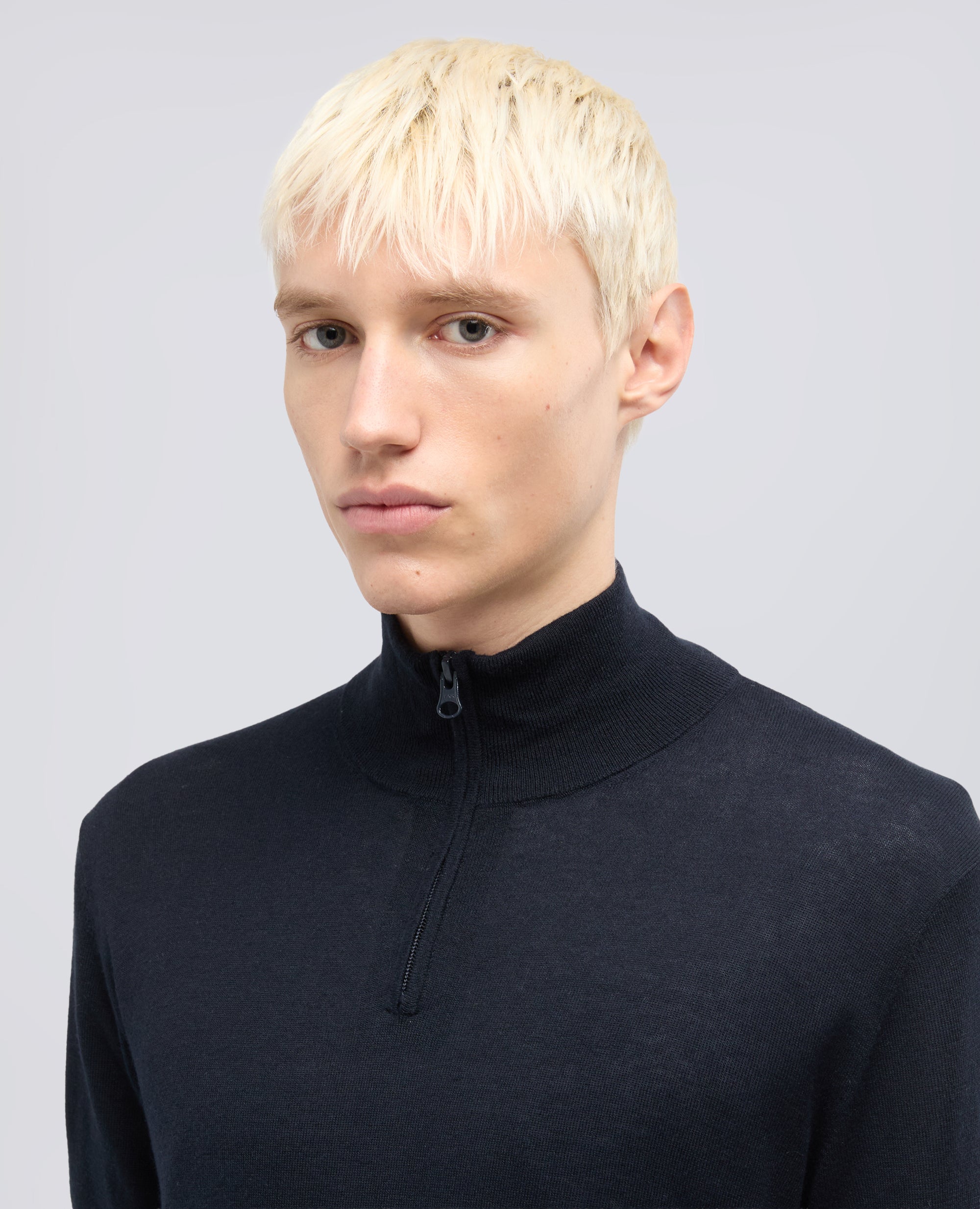 MAGLIA CON ZIP IN MISTO SETA, COTONE E CASHMERE - BLU - ASPESI