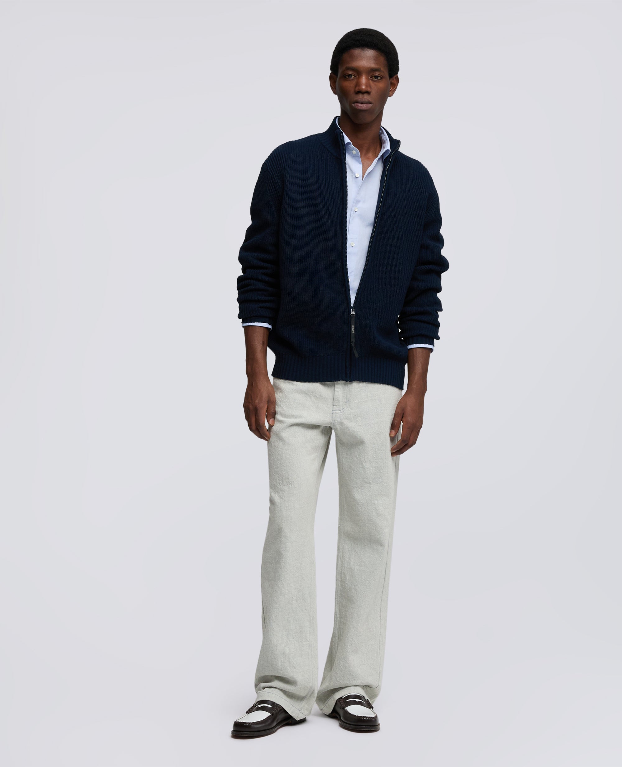 MAGLIA CON ZIP IN FILATO DI COTONE - BLU - ASPESI