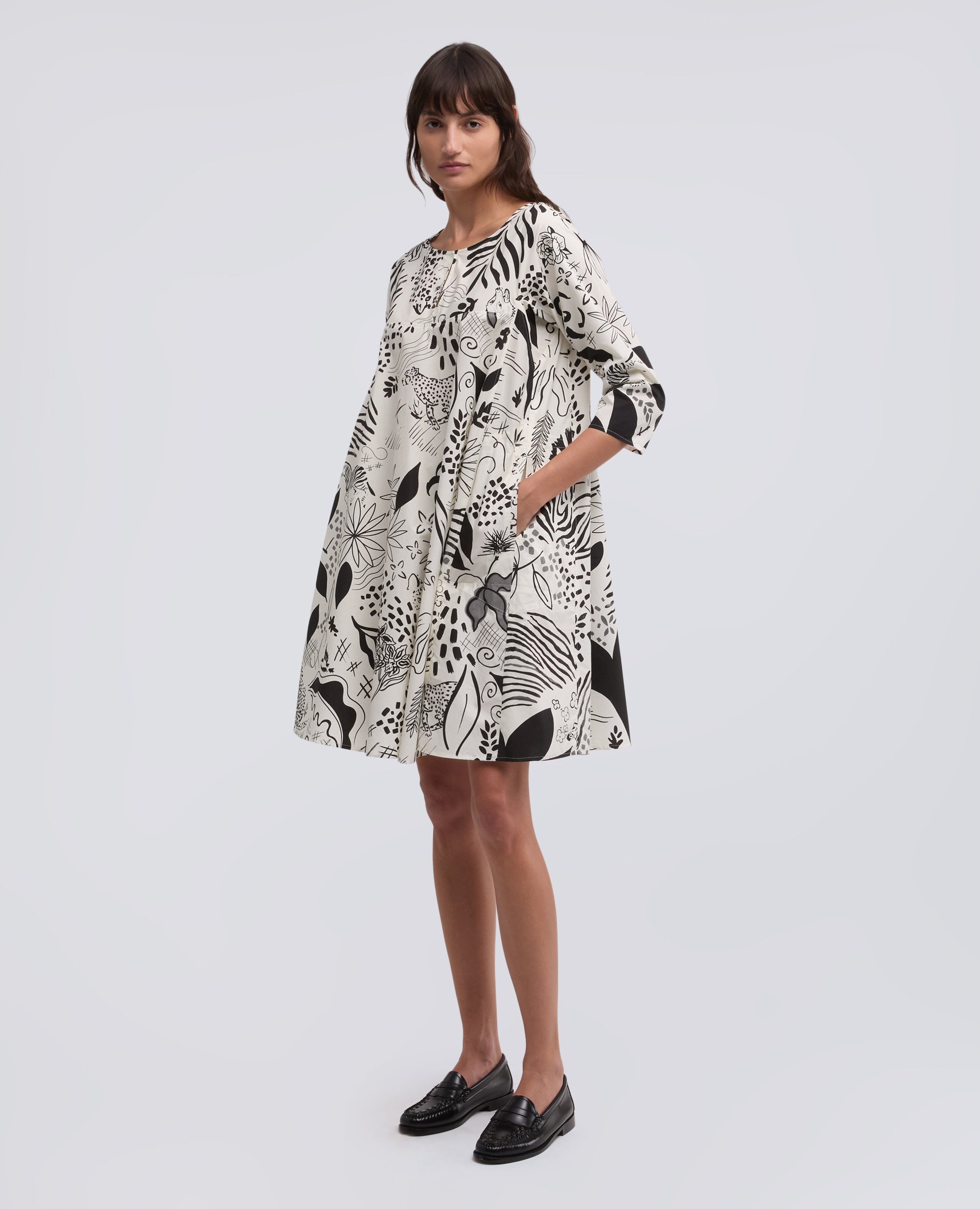ABITO IN POPELINE DI COTONE STAMPA JUNGLE - NATURALE - ASPESI