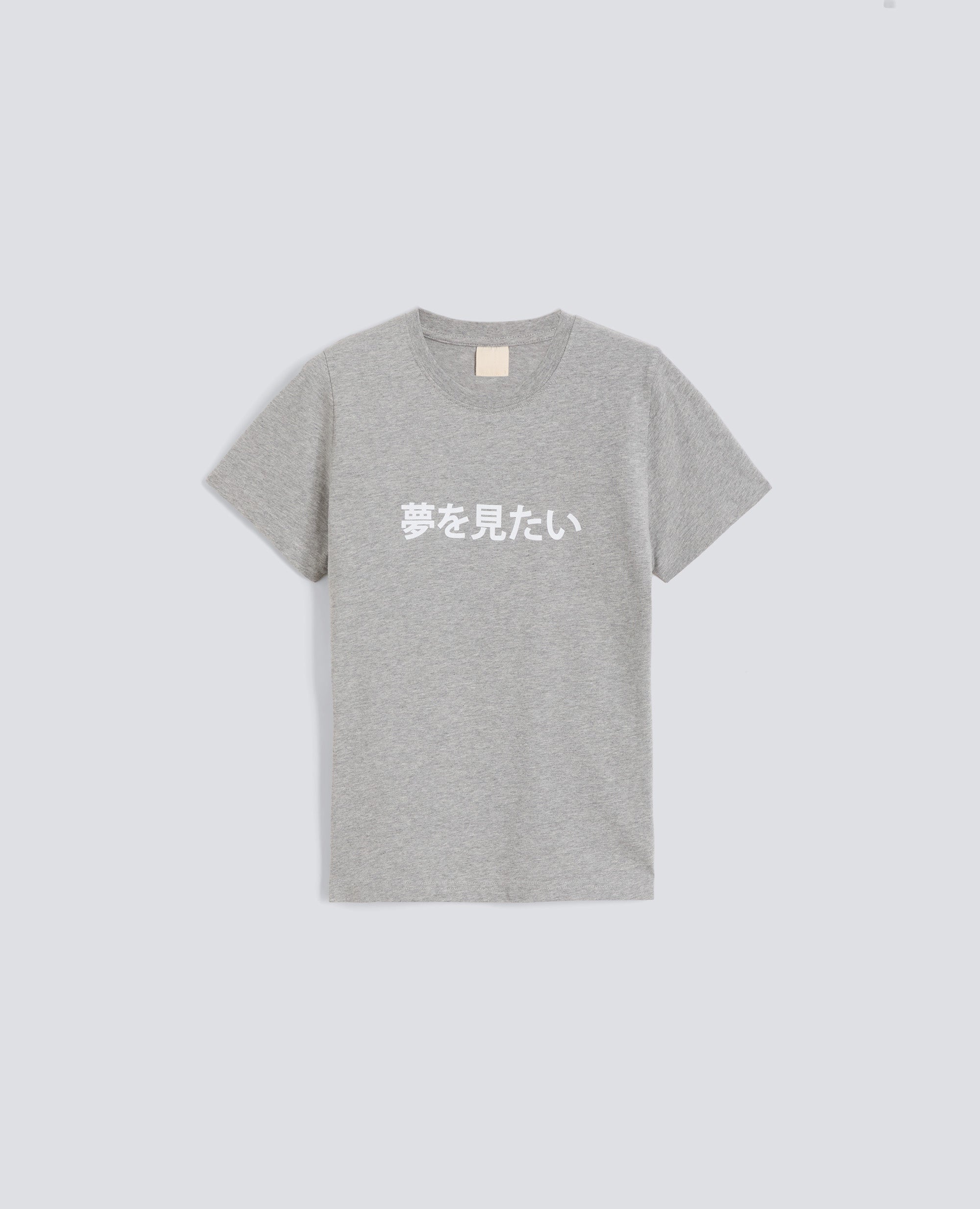 T-SHIRT IN JERSEY DI COTONE CON STAMPA -VOGLIO SOGNARE- IN GIAPPONESE - GRIGIO - ASPESI