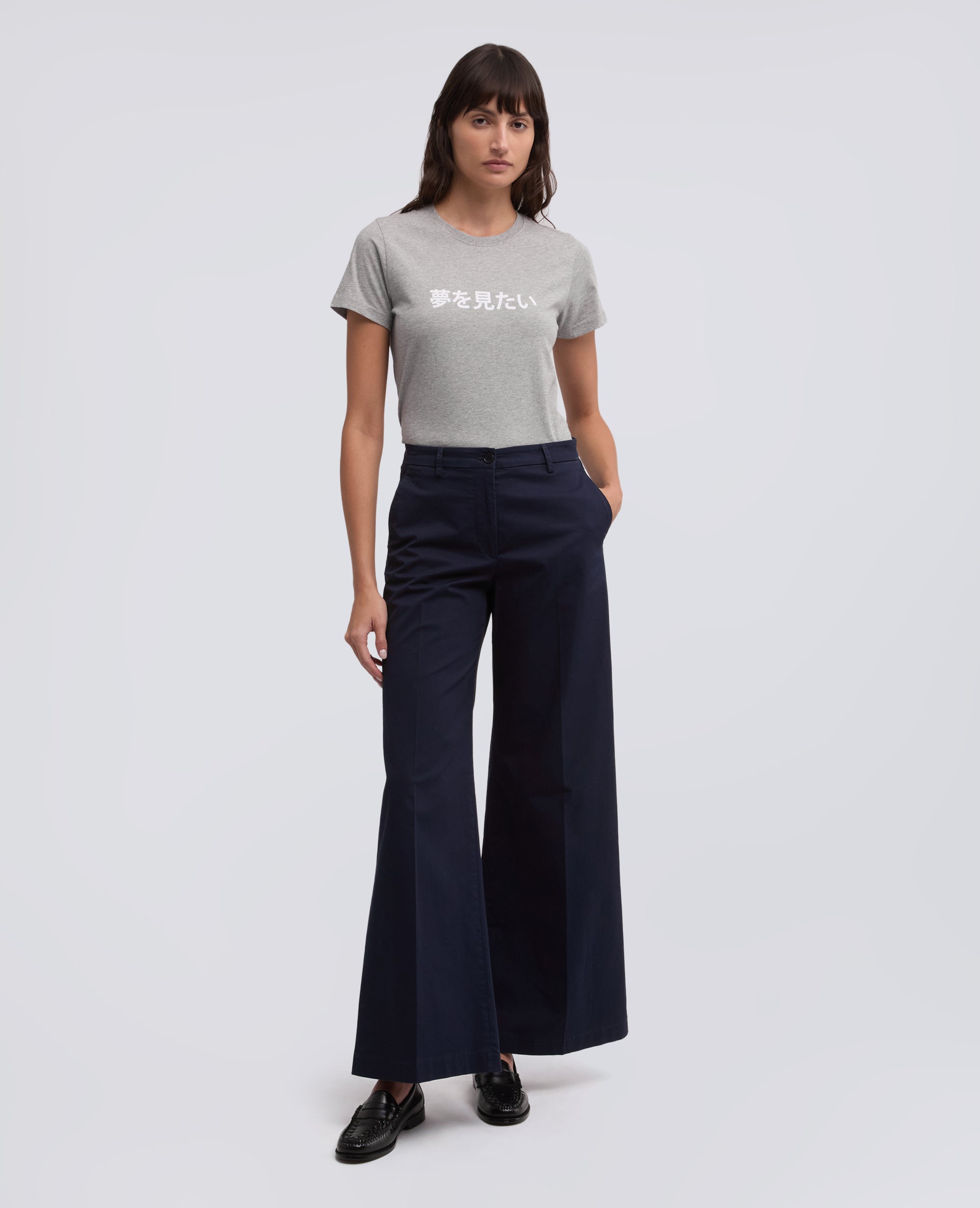 T-SHIRT IN JERSEY DI COTONE CON STAMPA -VOGLIO SOGNARE- IN GIAPPONESE - GRIGIO - ASPESI