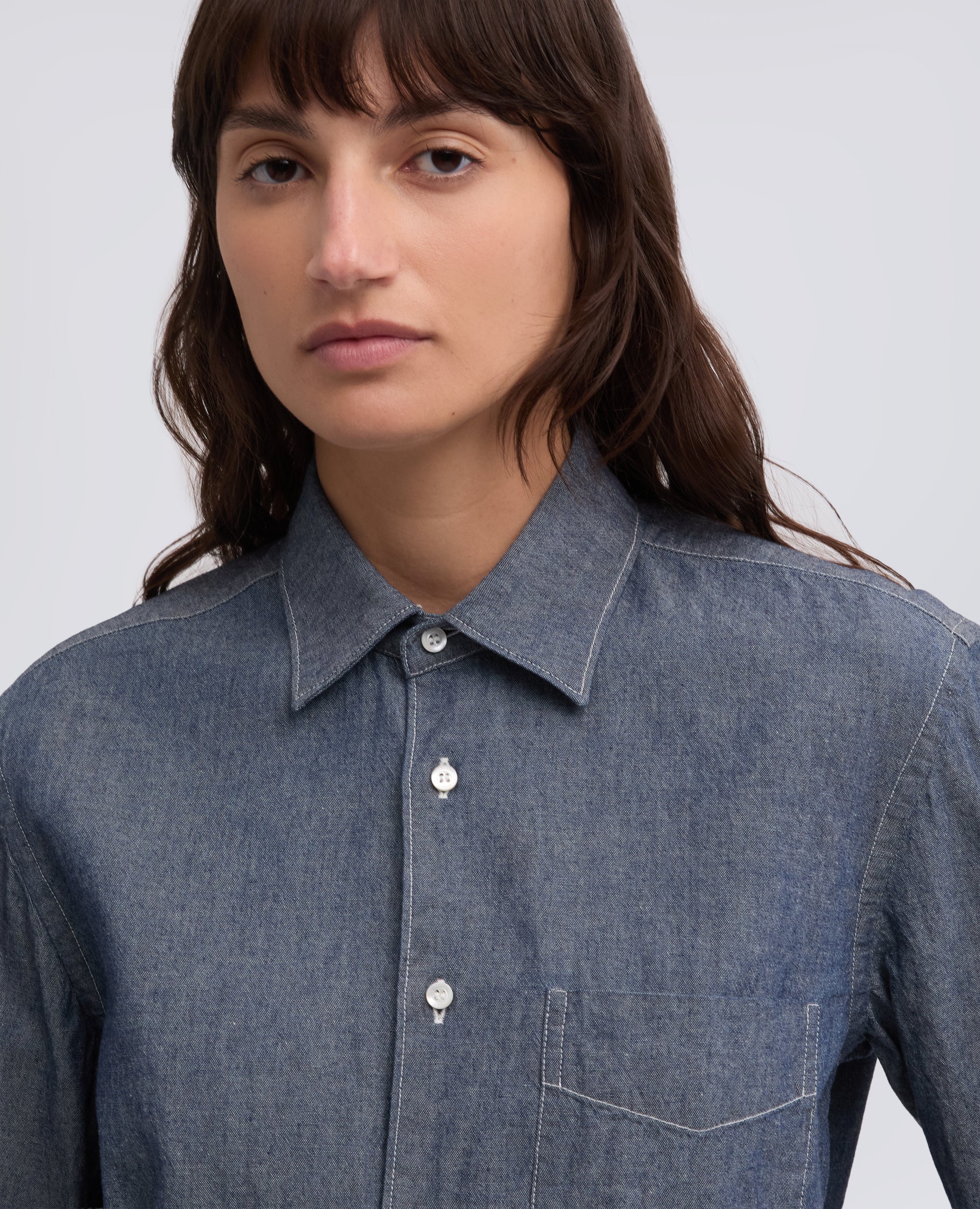 CAMICIA IN CHAMBRAY COTONE CON COLLO CLASSICO - BLU - ASPESI