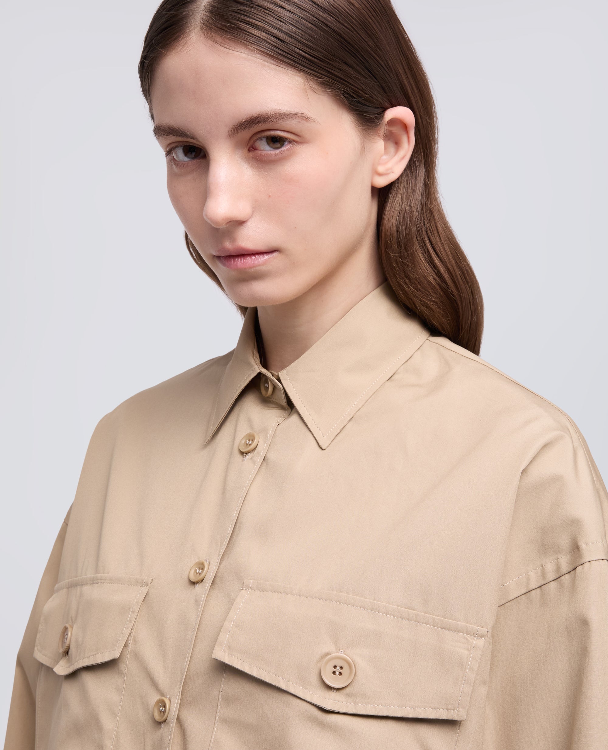 CAMICIA IN POPELINE COTONE TINTO PEZZA - BEIGE - ASPESI