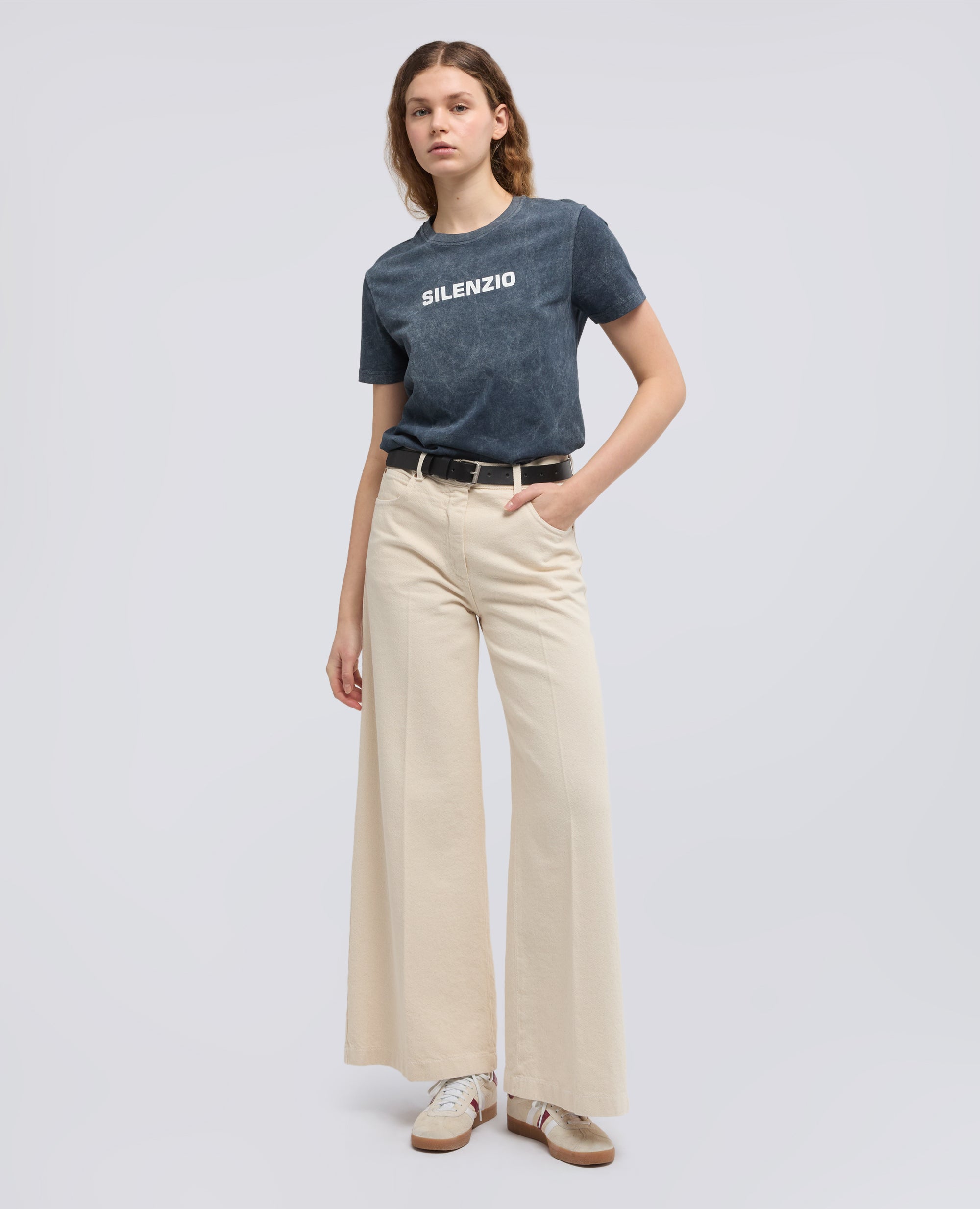 T-SHIRT IN JERSEY DI COTONE CON STAMPA -SILENZIO- - BLU - ASPESI