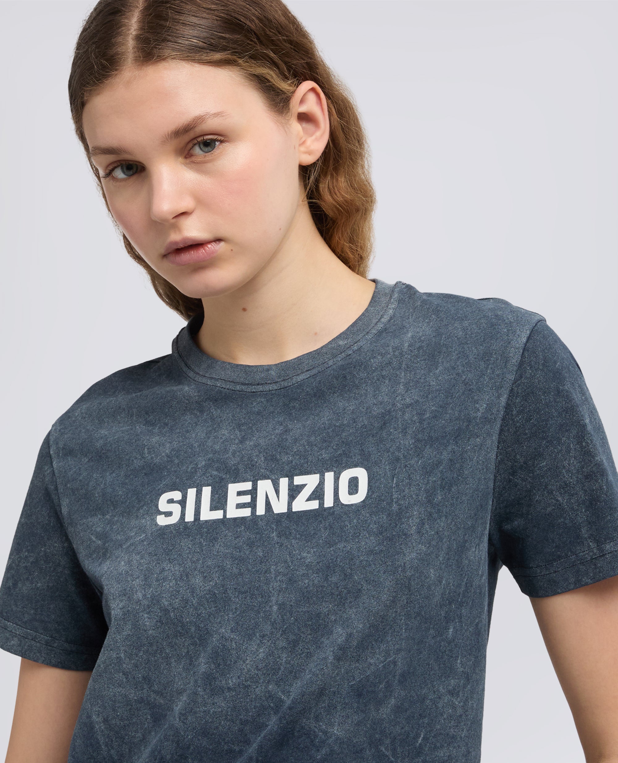 T-SHIRT IN JERSEY DI COTONE CON STAMPA -SILENZIO- - BLU - ASPESI