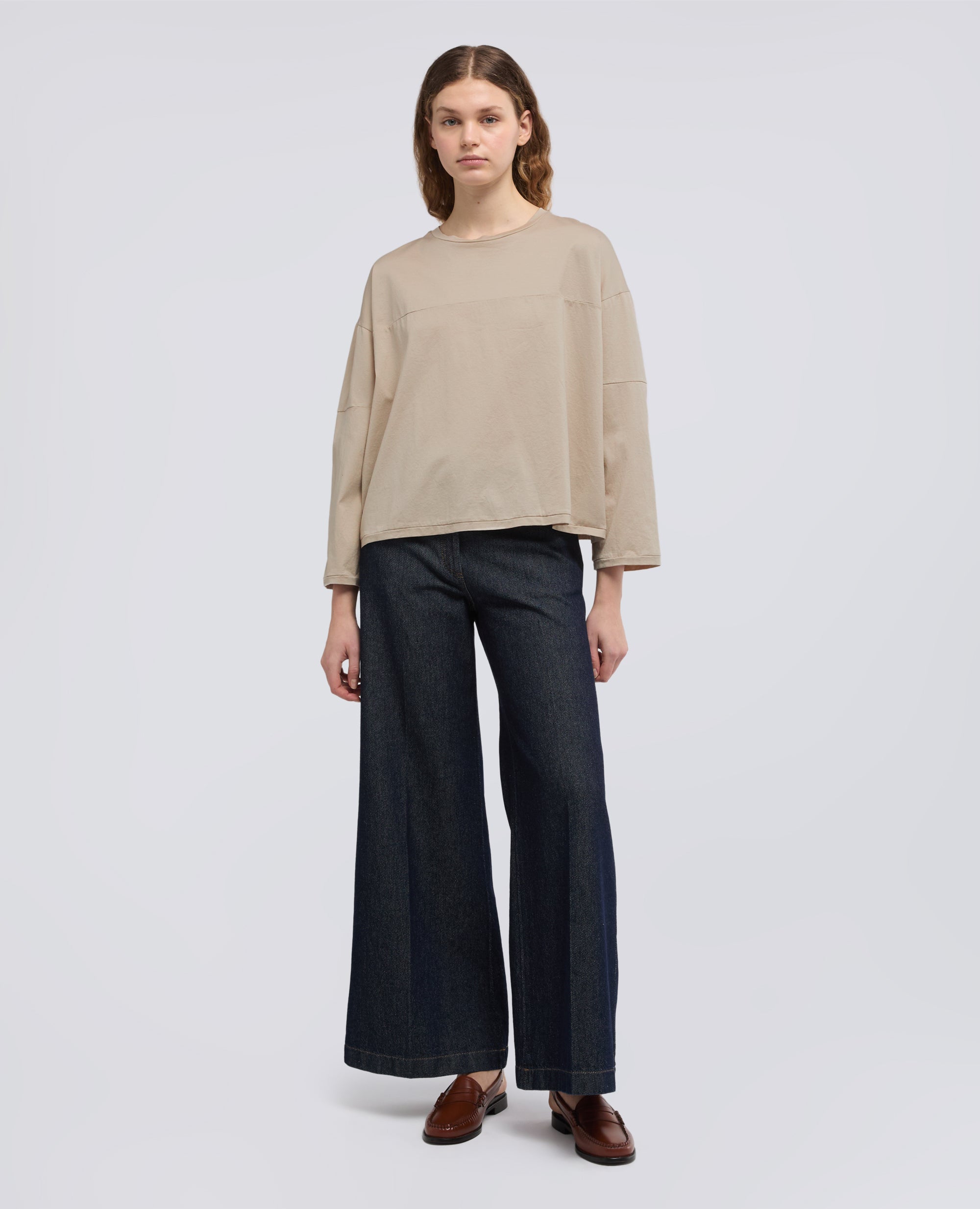 MAGLIA A MANICHE LUNGHE IN JERSEY DI COTONE - BEIGE - ASPESI